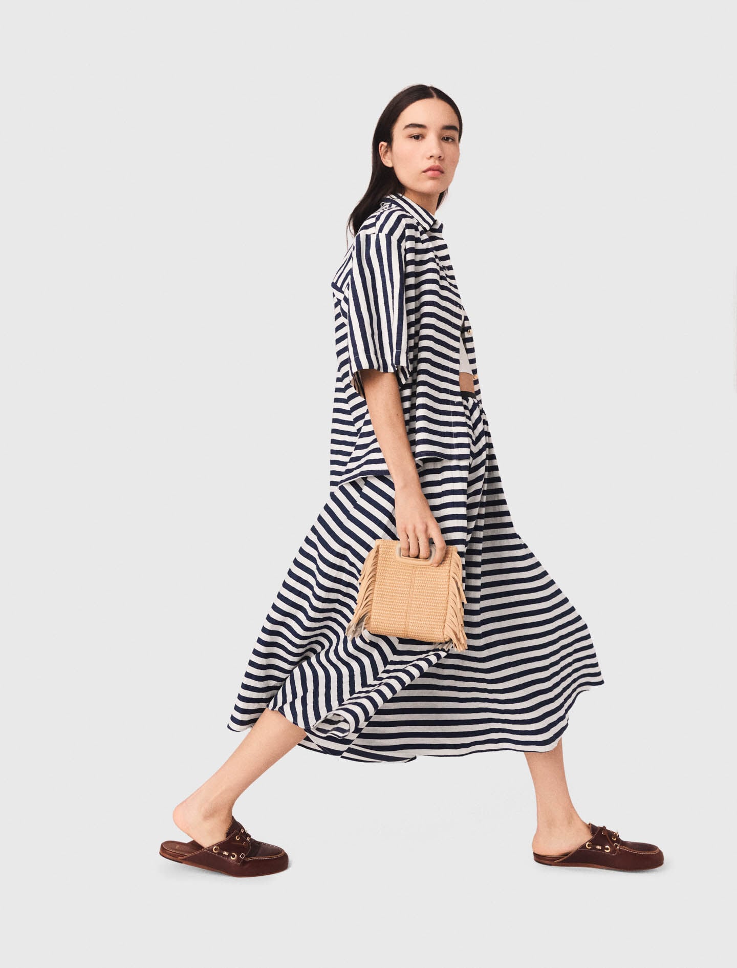 Maje Linen-blend midi skirt
