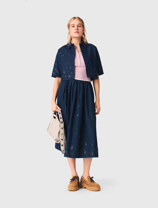 Maje Embroidered cropped denim shirt