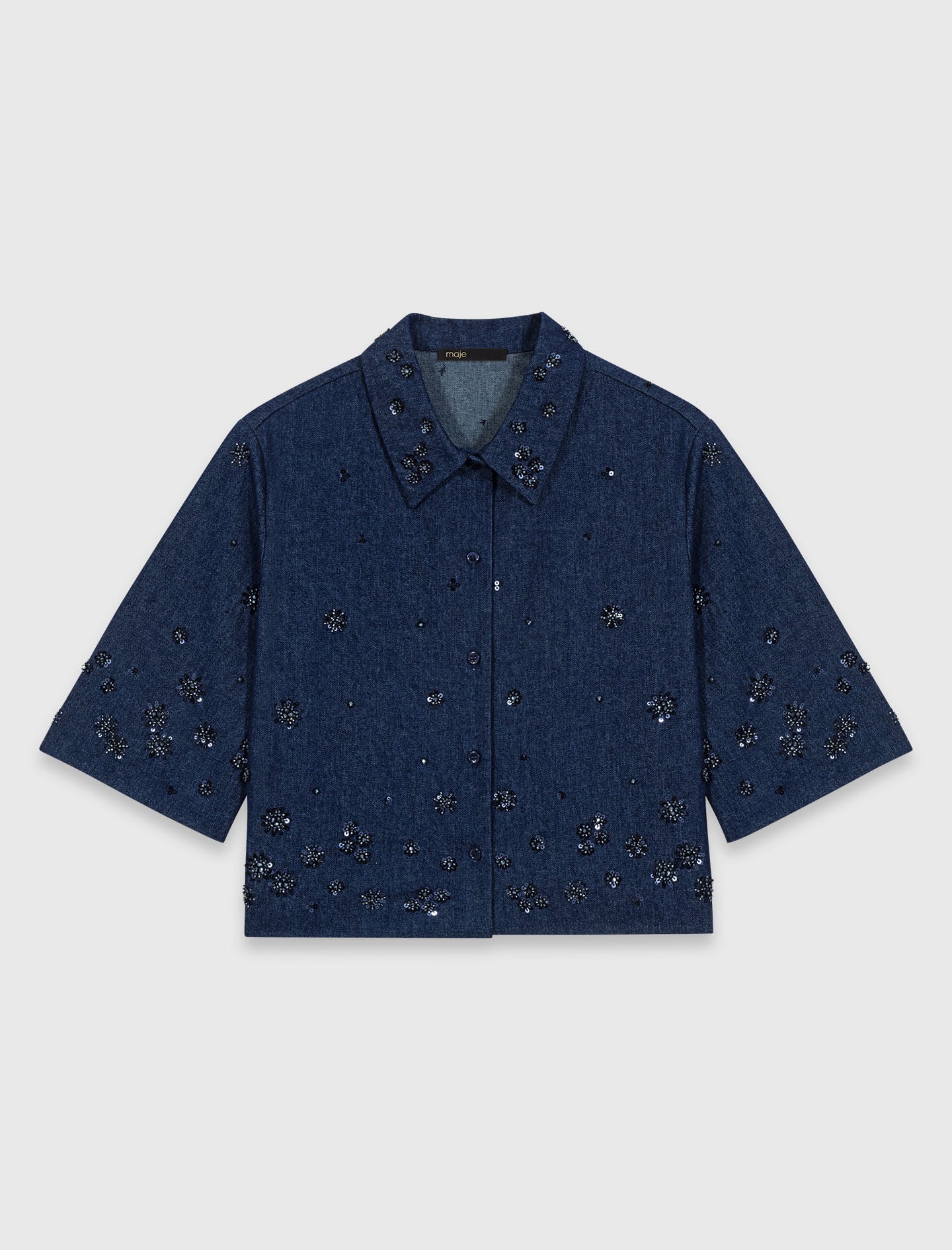Maje Embroidered cropped denim shirt