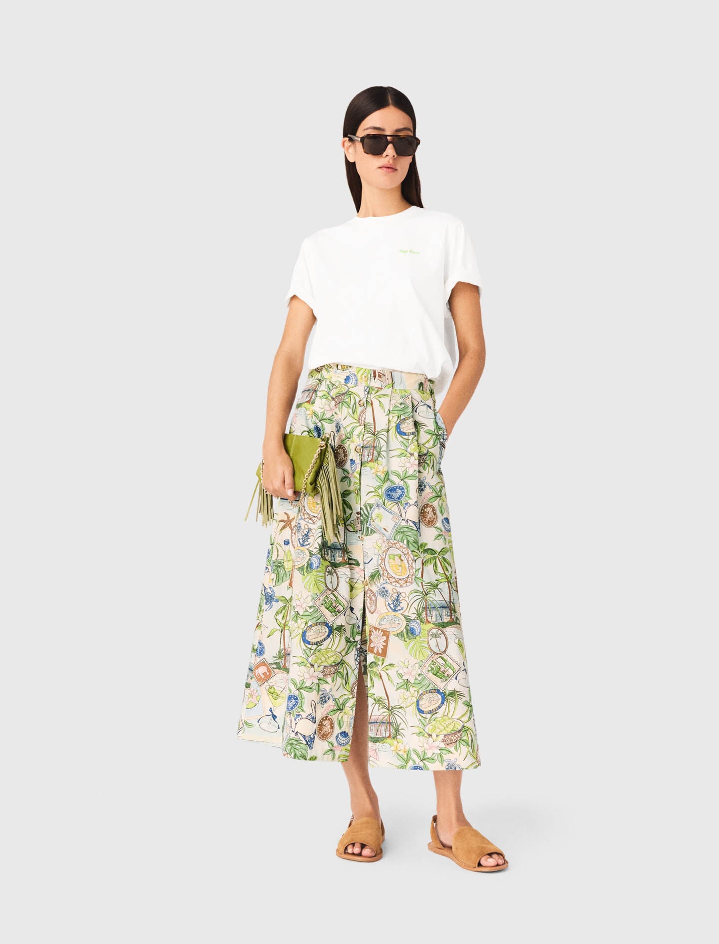 Maje Printed maxi skirt with shorts
