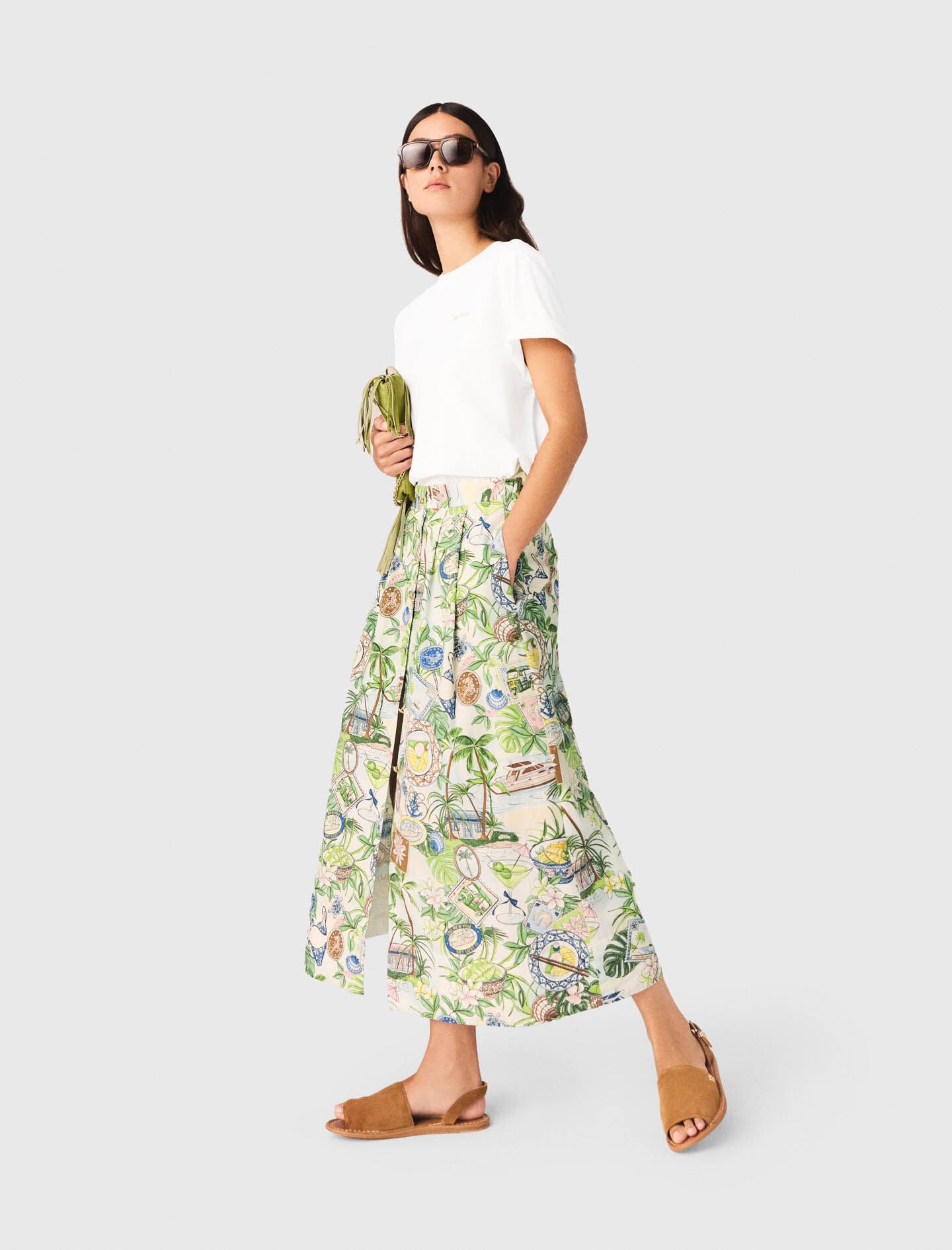 Maje Printed maxi skirt with shorts
