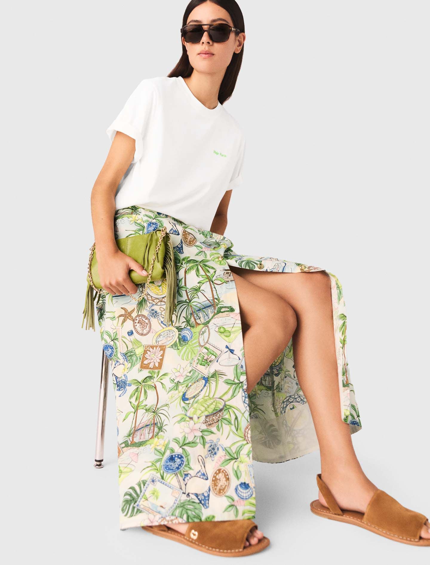 Maje Printed maxi skirt with shorts