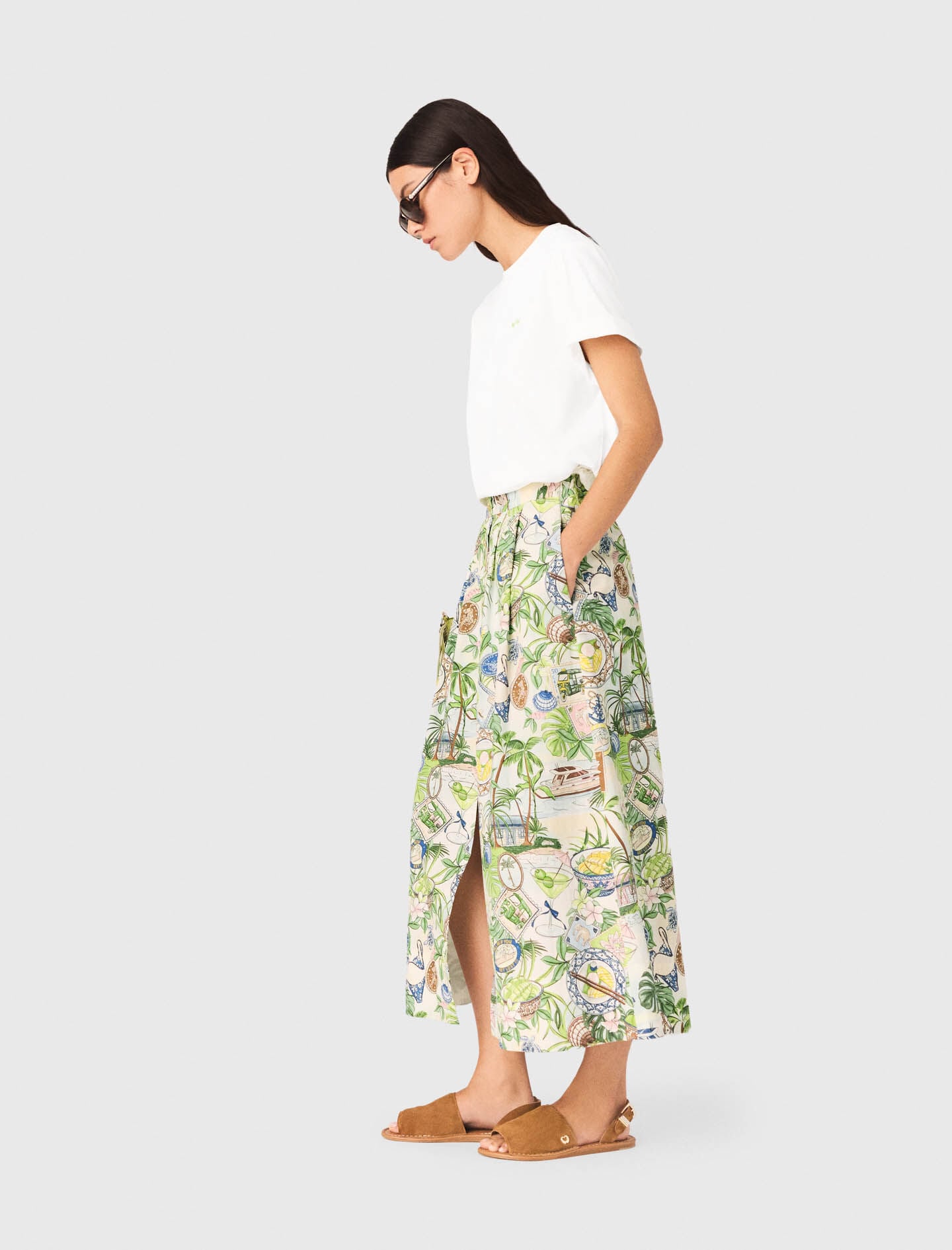 Maje Printed maxi skirt with shorts