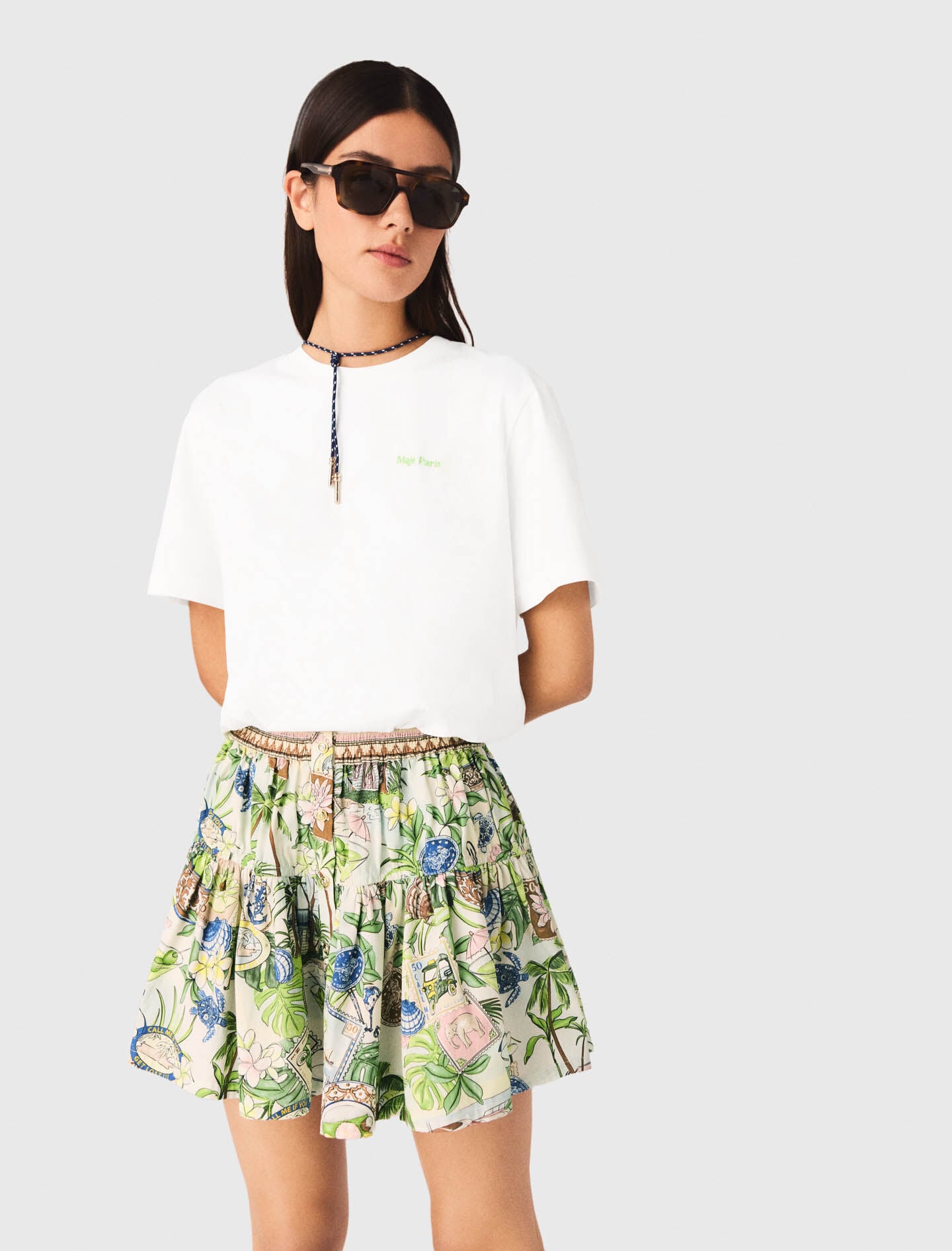 Maje Printed ruffled skirt