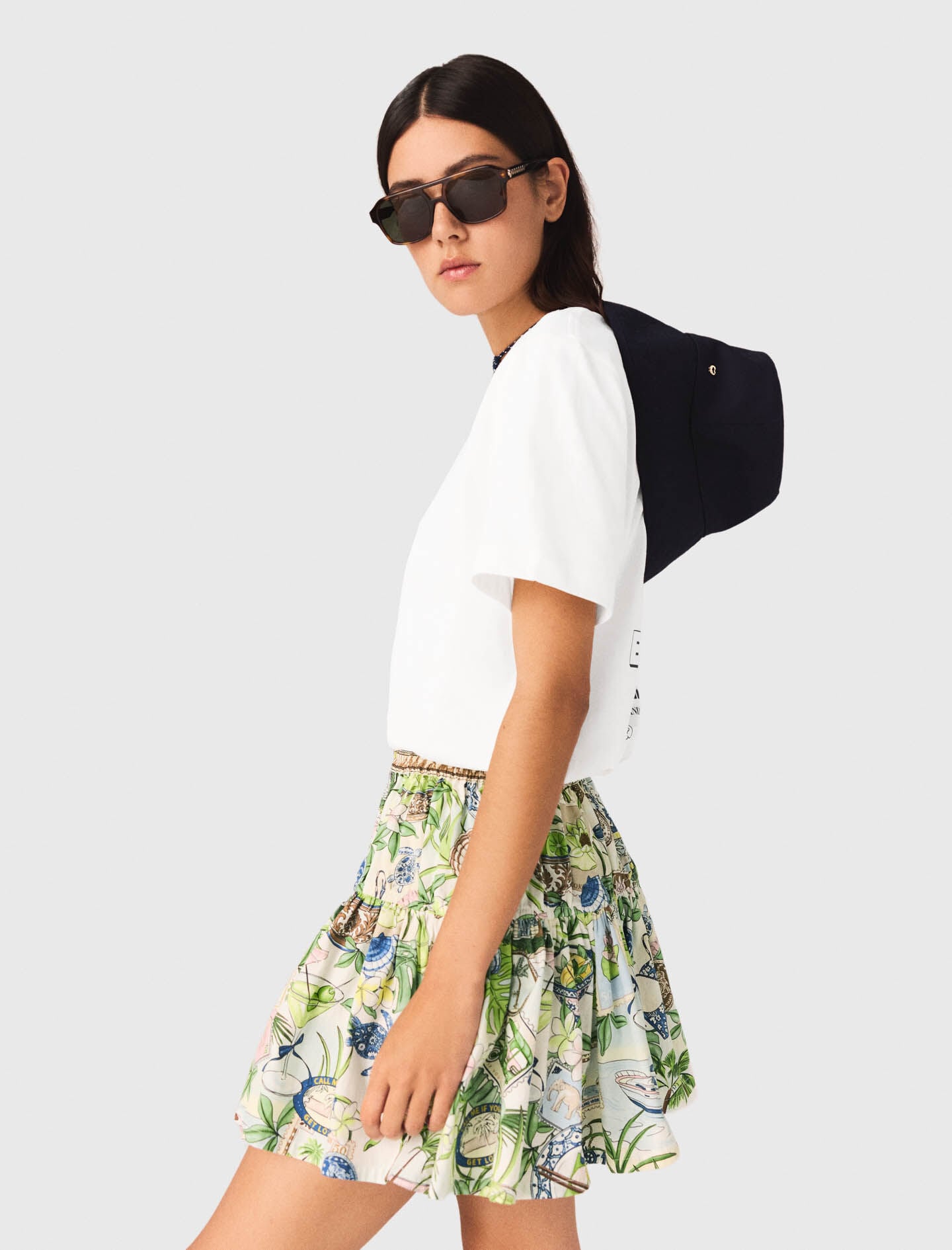 Maje Printed ruffled skirt