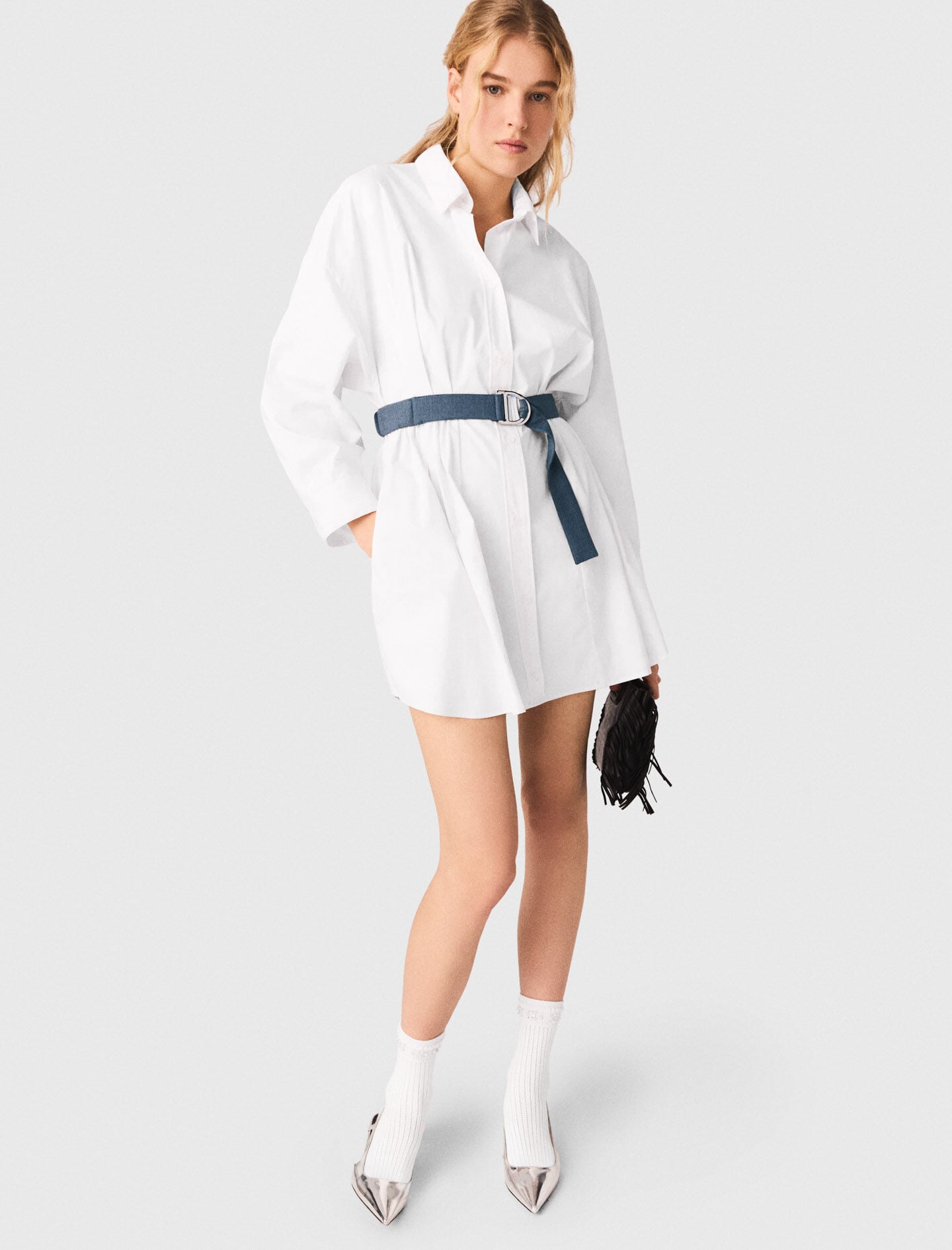 Maje Shirt dress with contrast belt