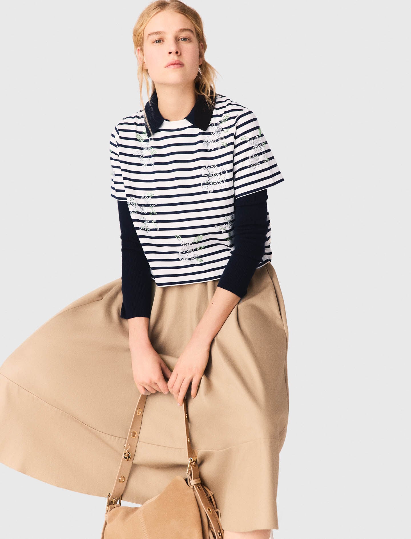 Maje Striped rhinestone flower T-shirt