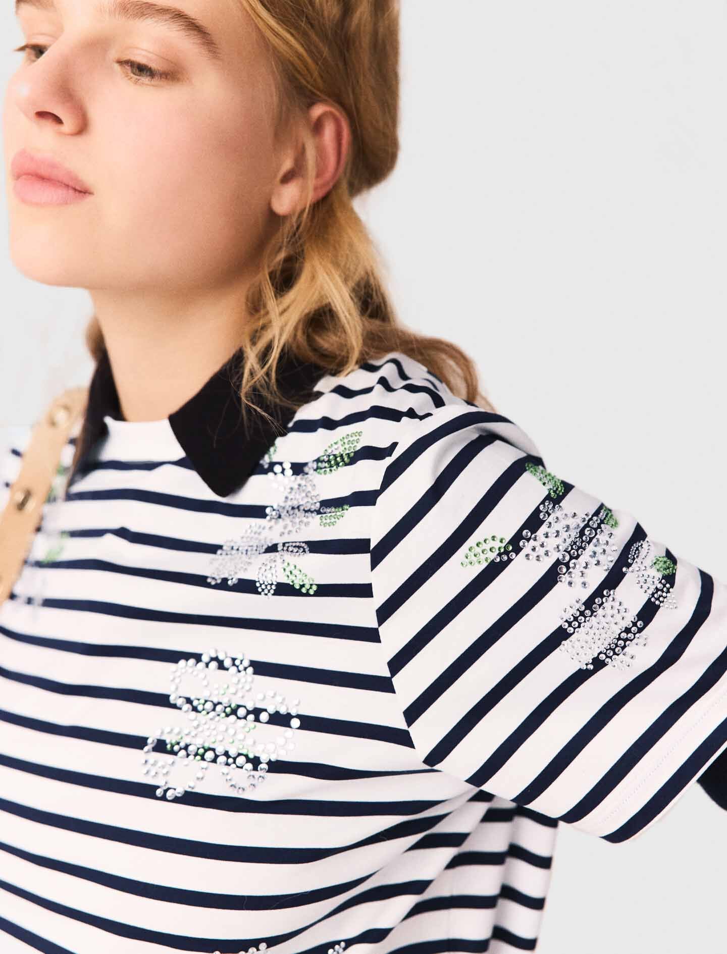 Maje Striped rhinestone flower T-shirt