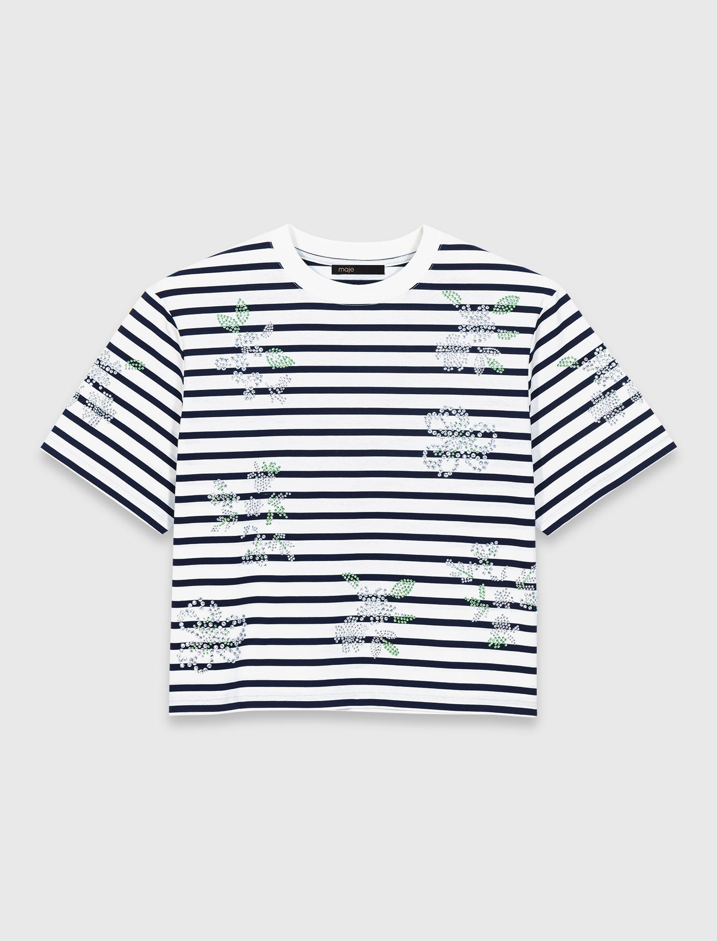 Maje Striped rhinestone flower T-shirt