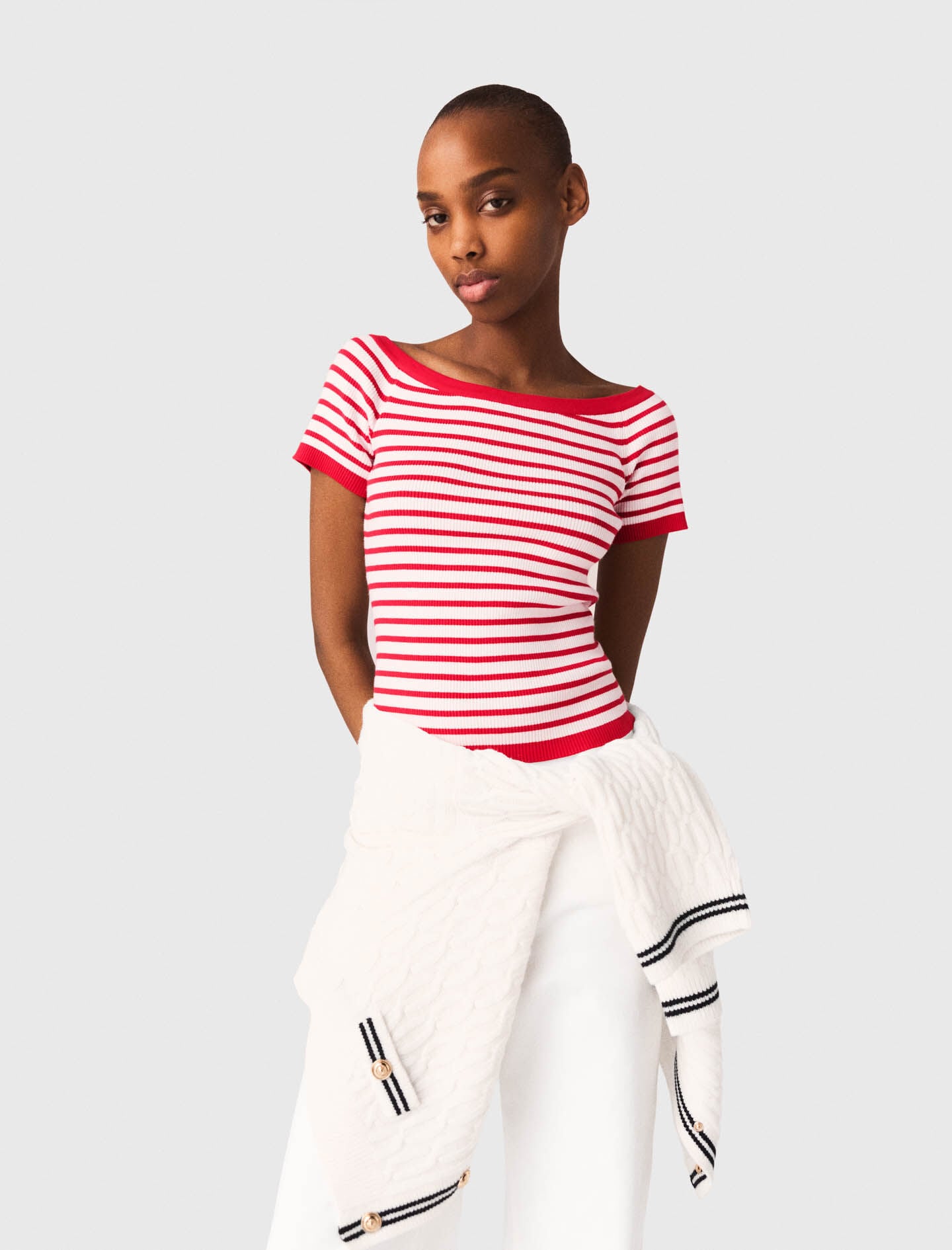 Maje Striped knit top with boat neck