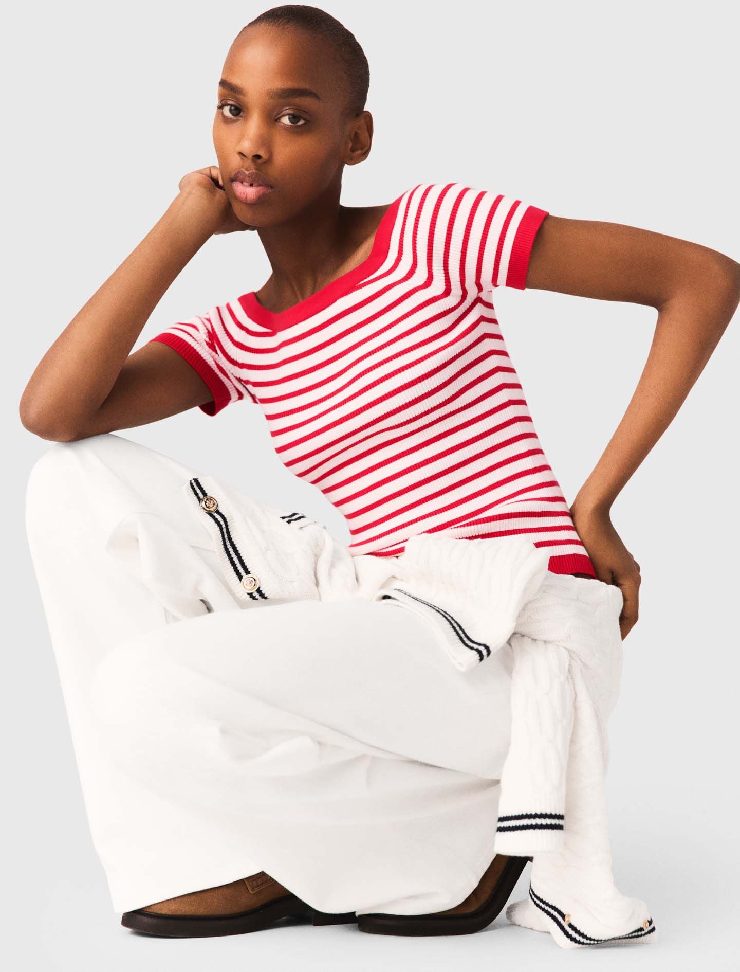 Maje Striped knit top with boat neck