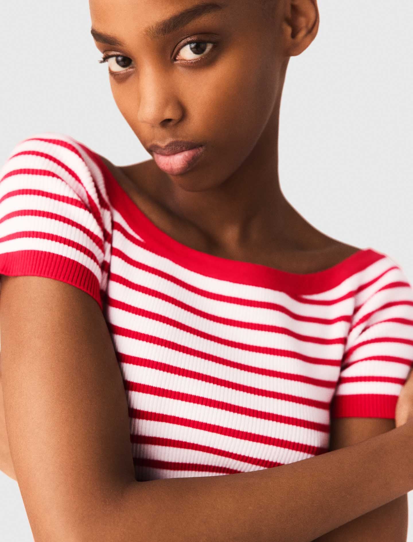 Maje Striped knit top with boat neck