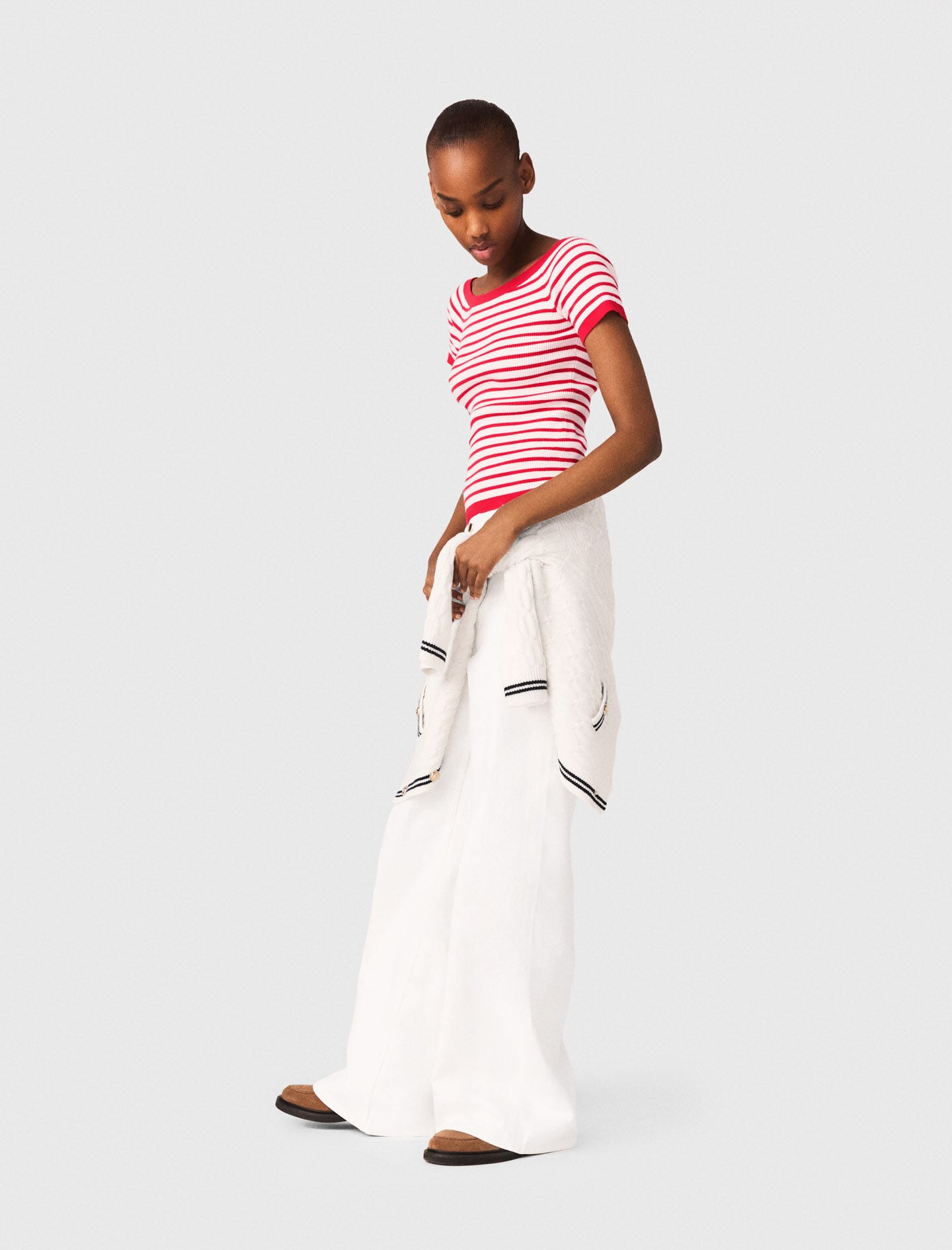 Maje Striped knit top with boat neck