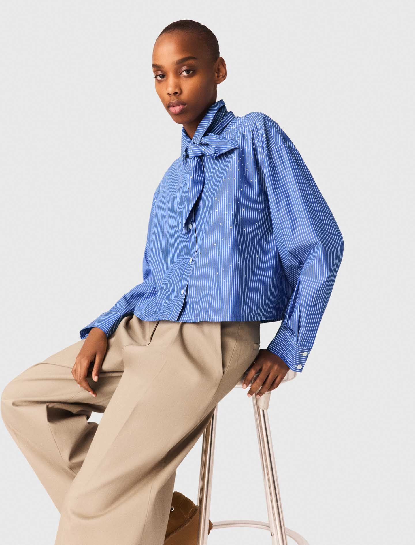 Maje Rhinestone shirt with removable tie