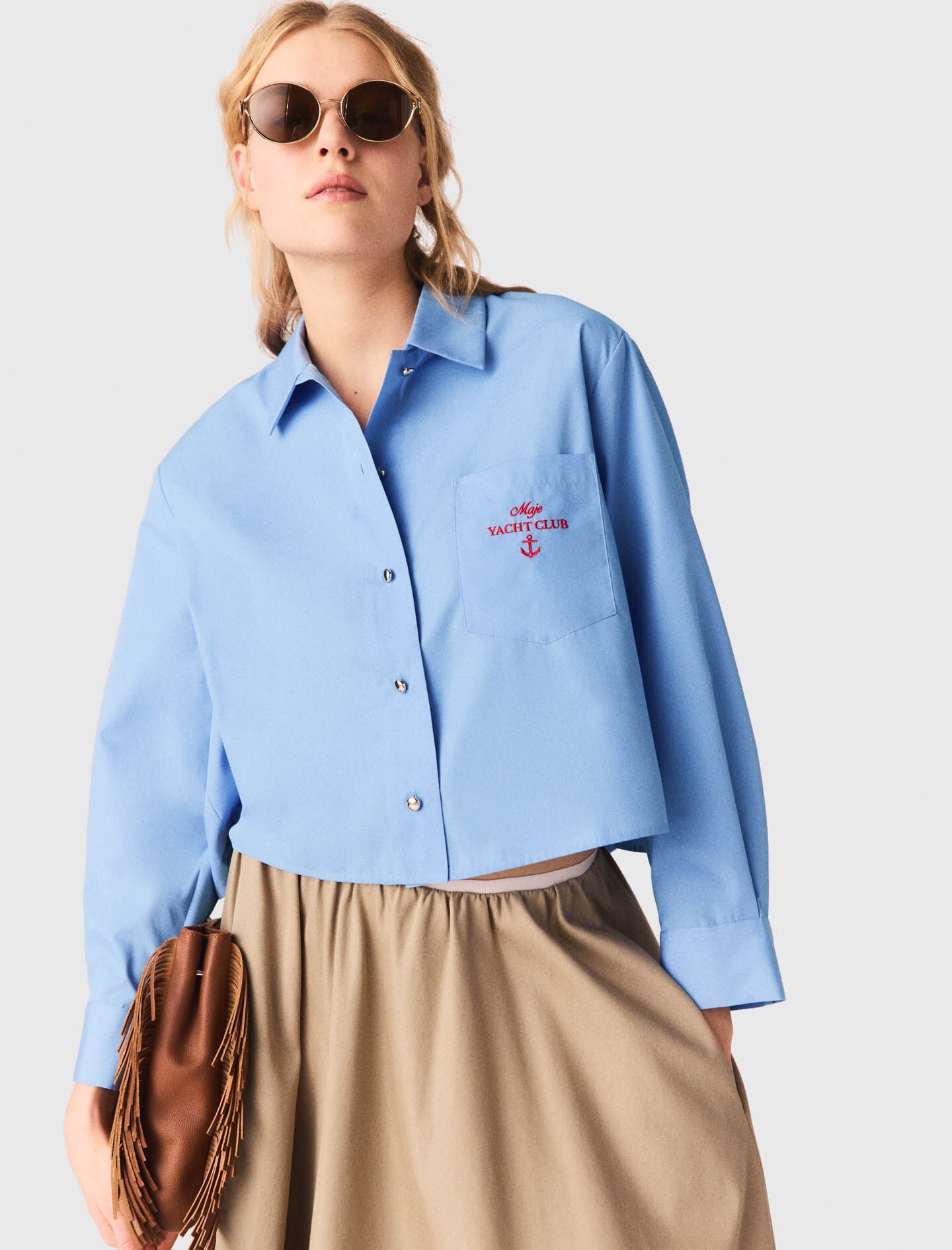 Maje Embroidered shirt with pleated back