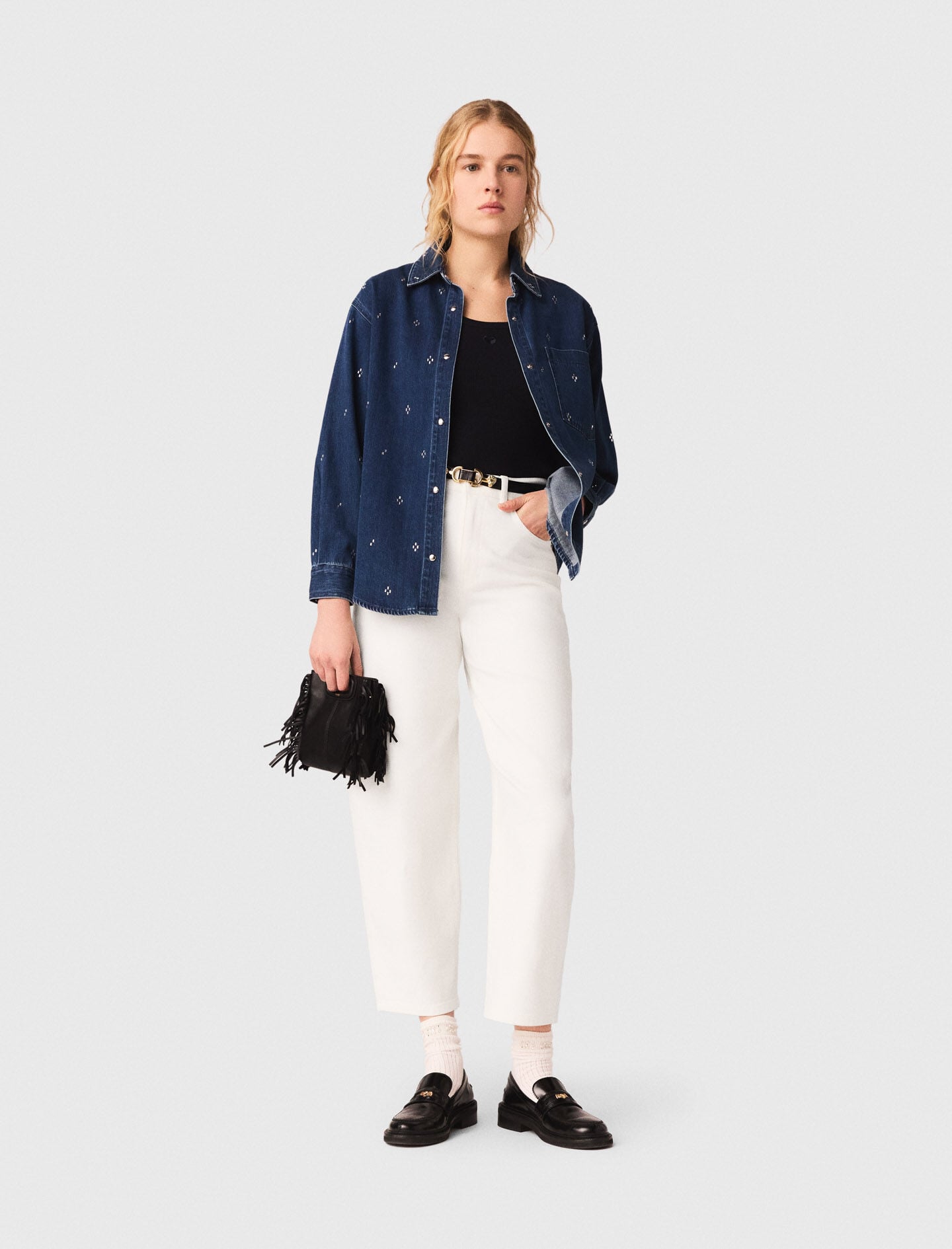 Maje Rhinestone denim shirt