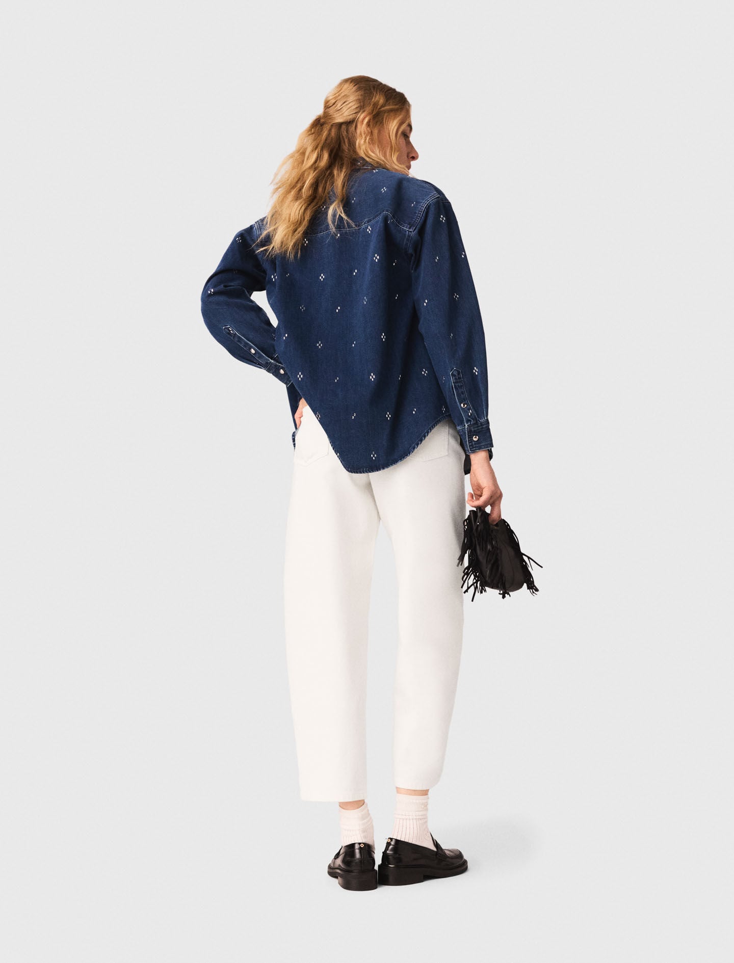 Maje Rhinestone denim shirt