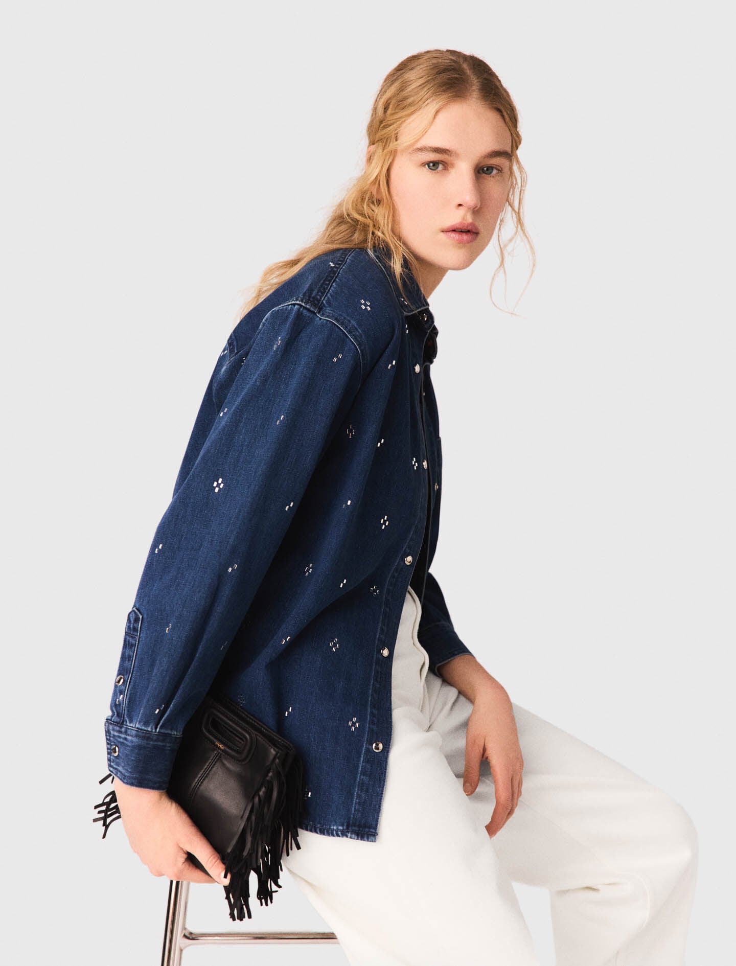 Maje Rhinestone denim shirt