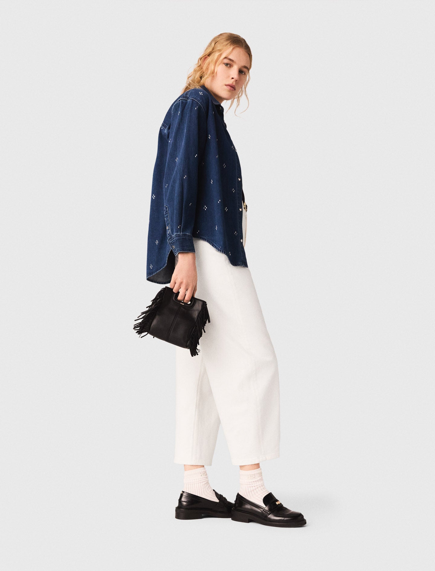 Maje Rhinestone denim shirt