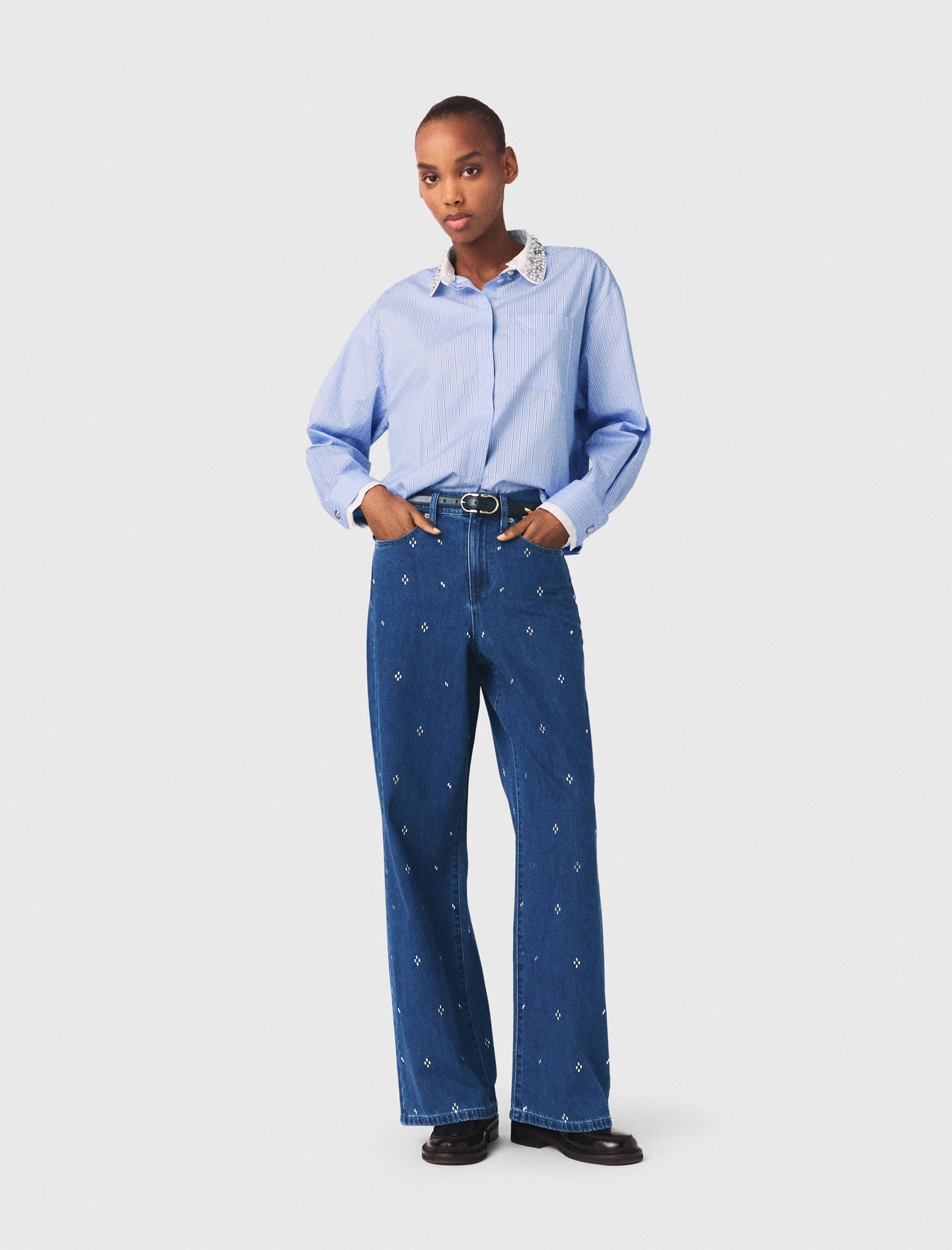 Maje Wide jeans with rhinestones