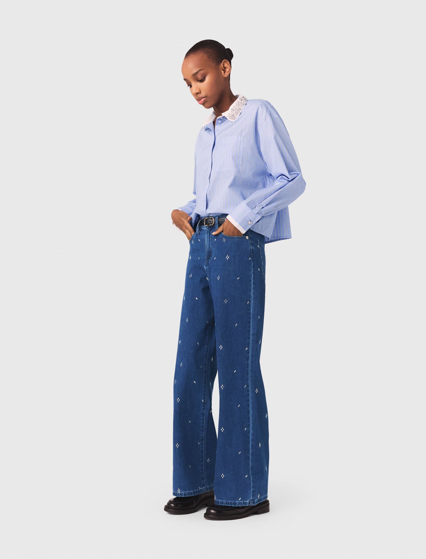 Maje Wide jeans with rhinestones