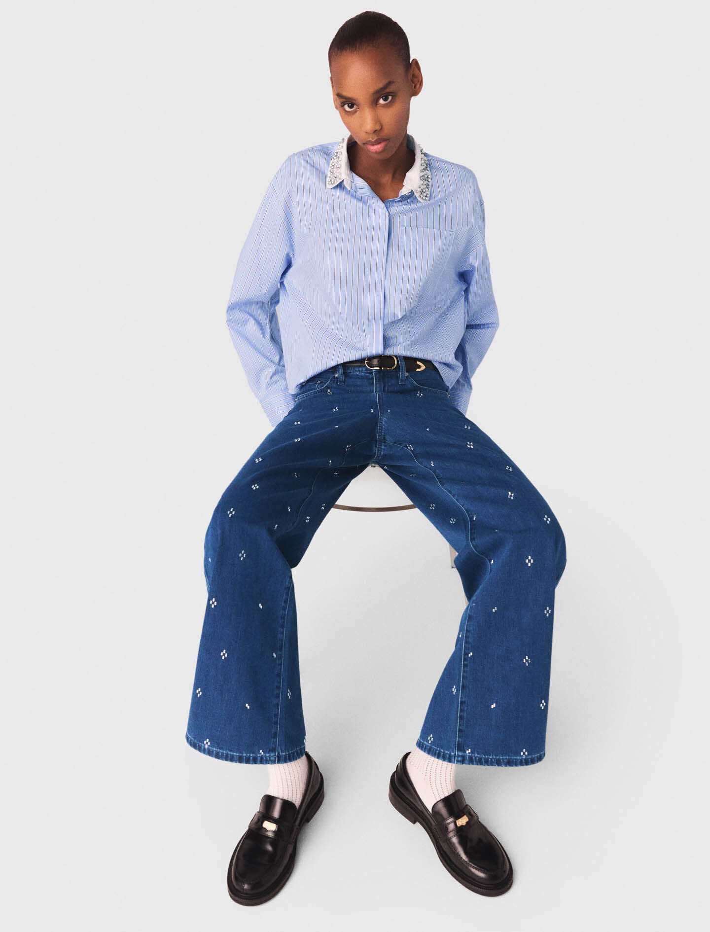 Maje Wide jeans with rhinestones
