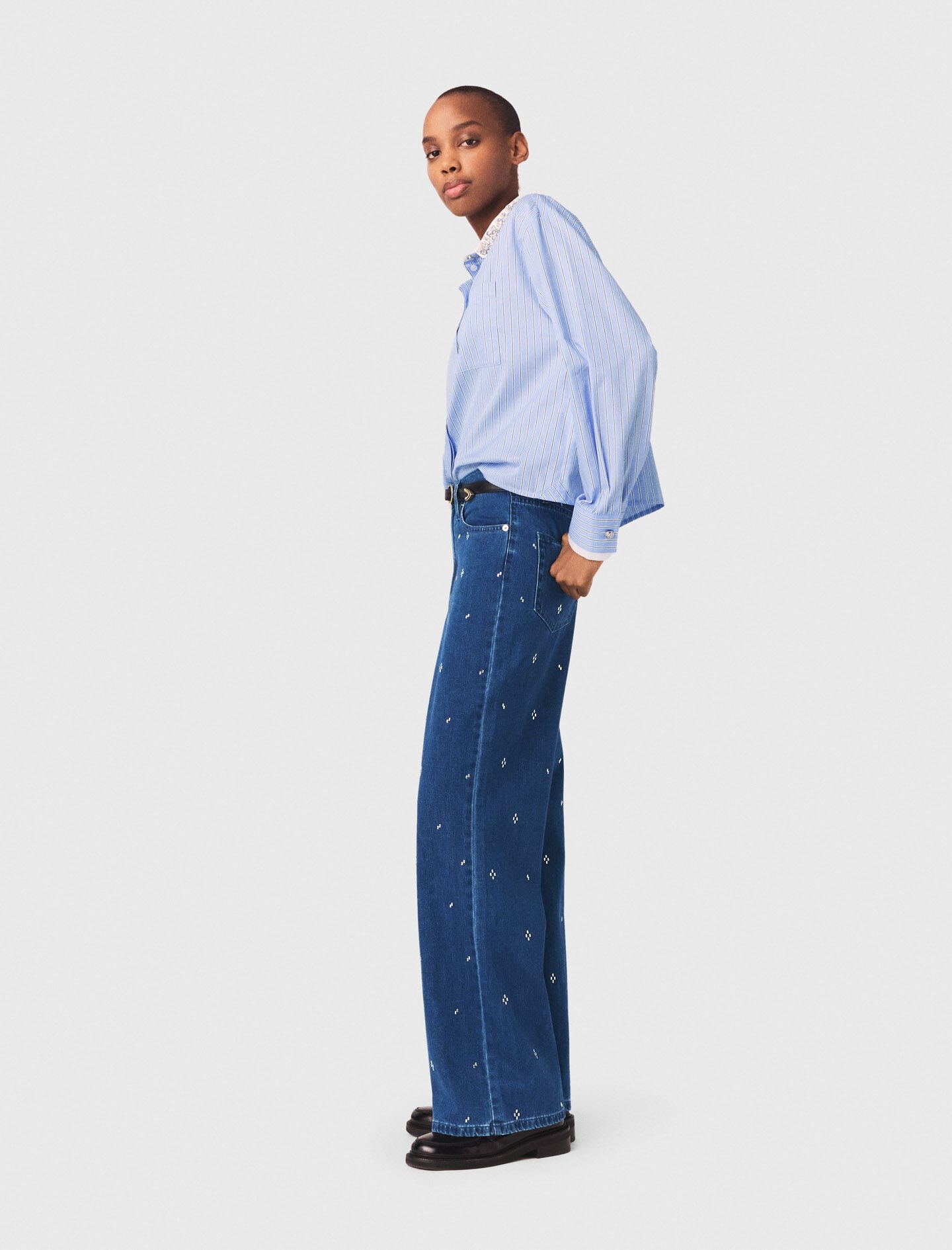 Maje Wide jeans with rhinestones