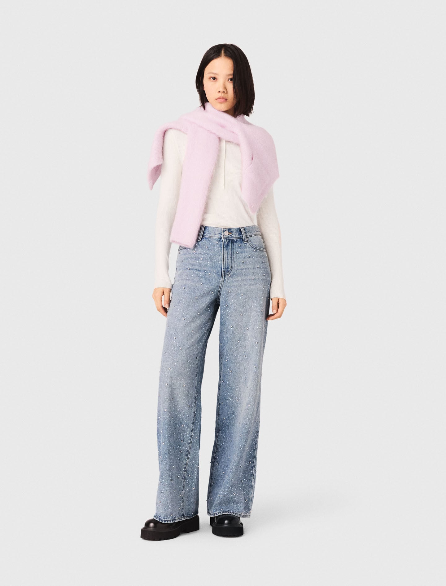 Maje Wide-leg all-over rhinestone jeans