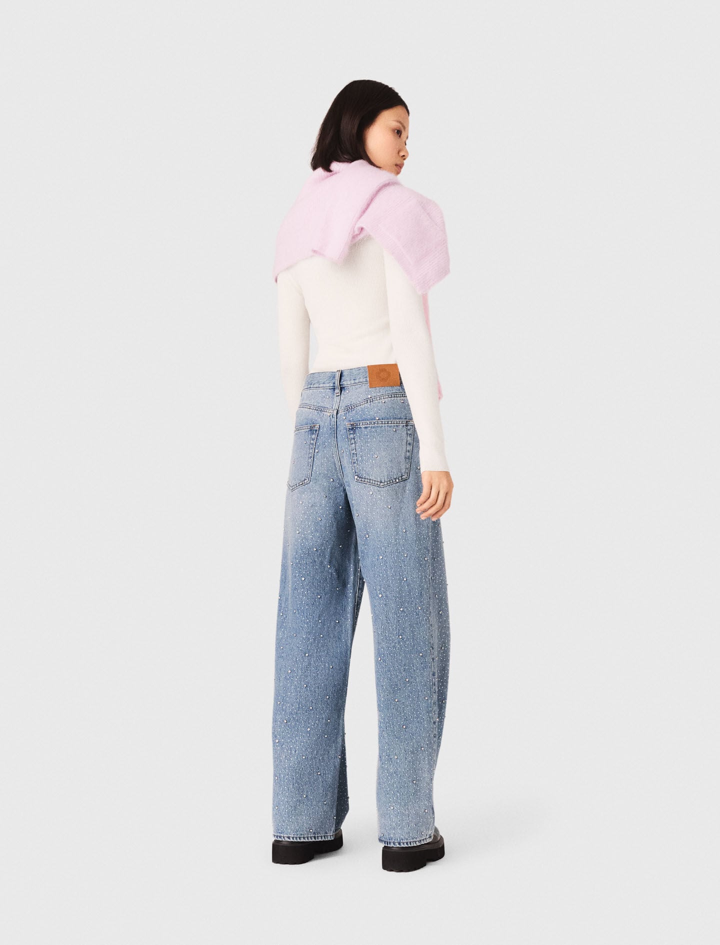 Maje Wide-leg all-over rhinestone jeans