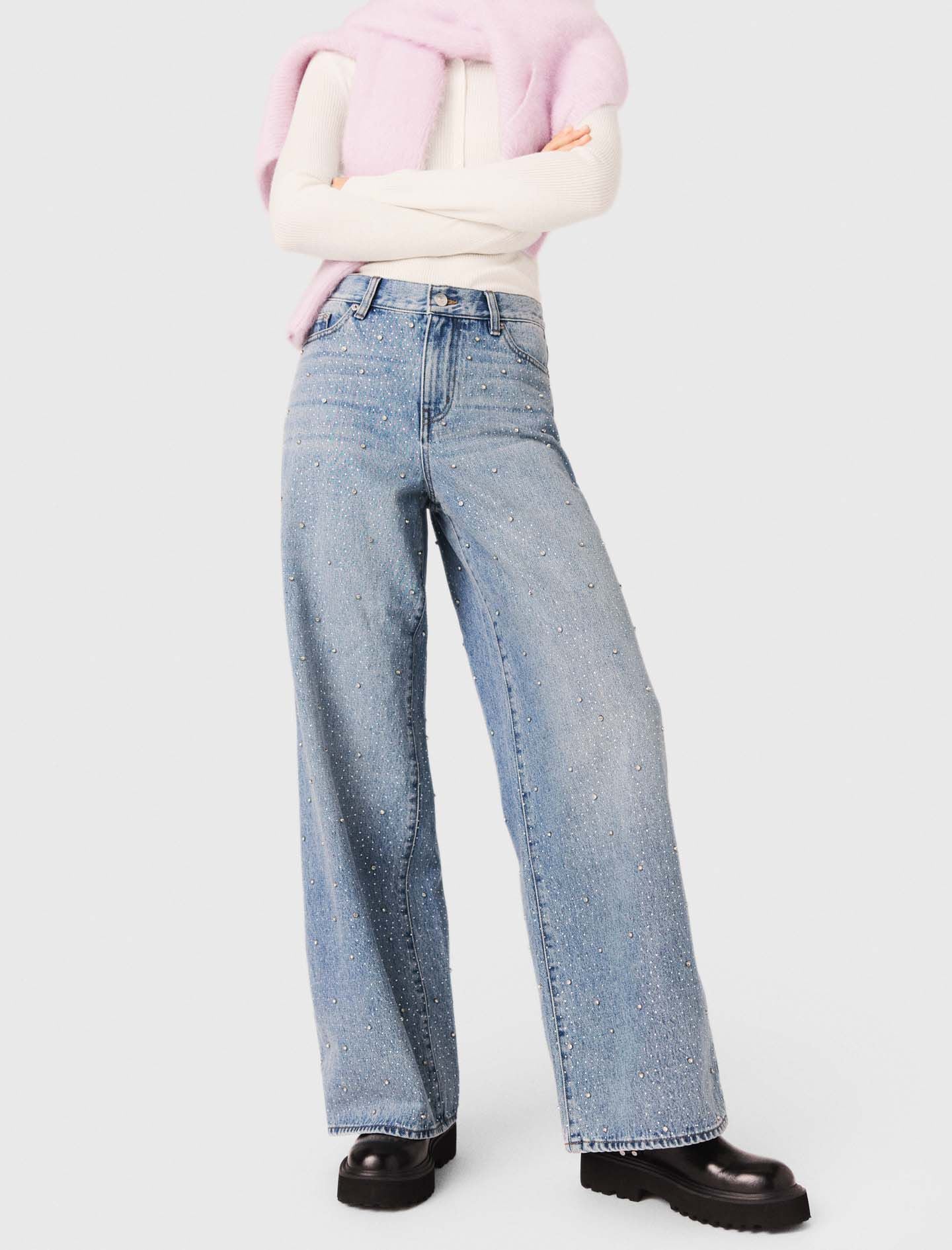 Maje Wide-leg all-over rhinestone jeans