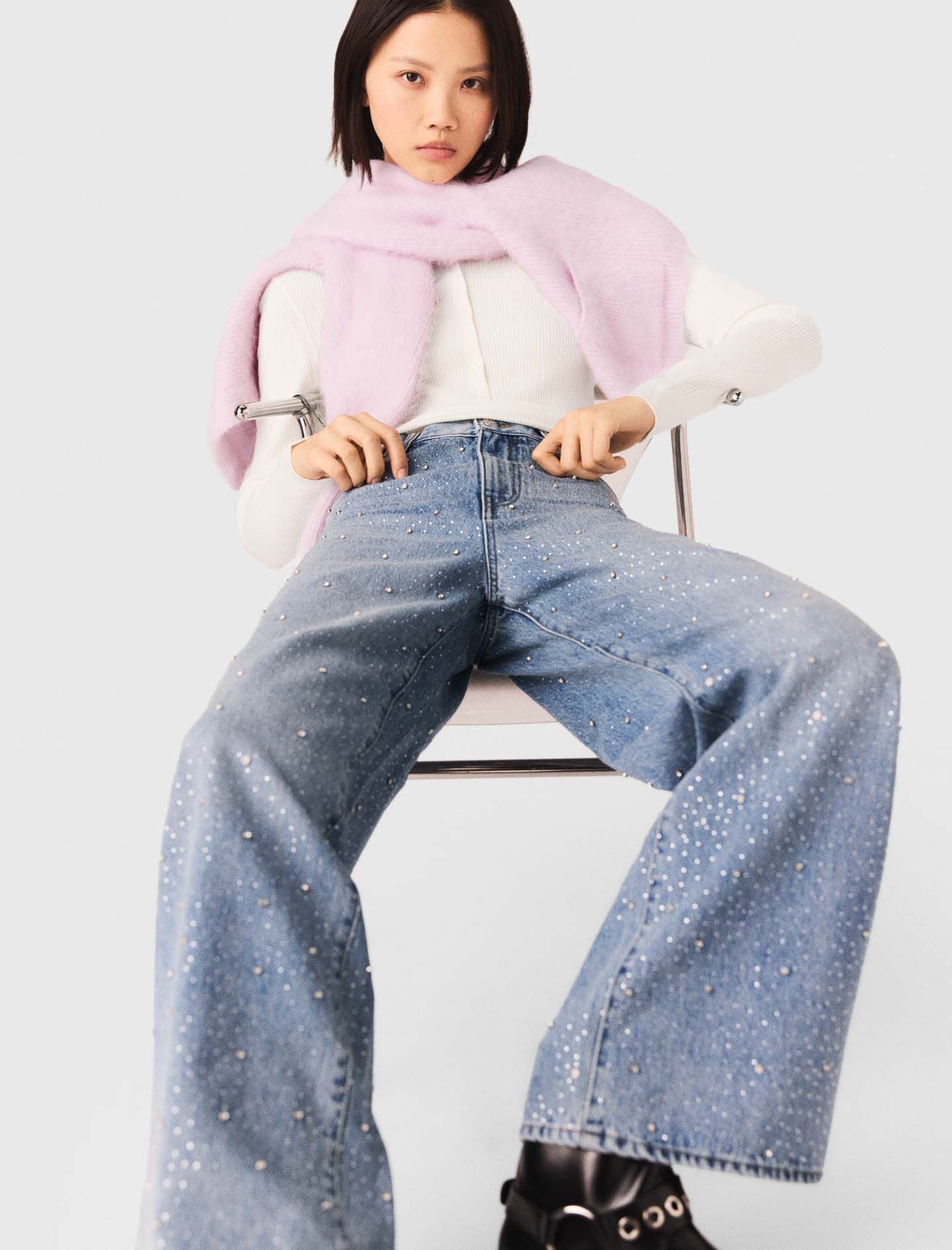 Maje Wide-leg all-over rhinestone jeans