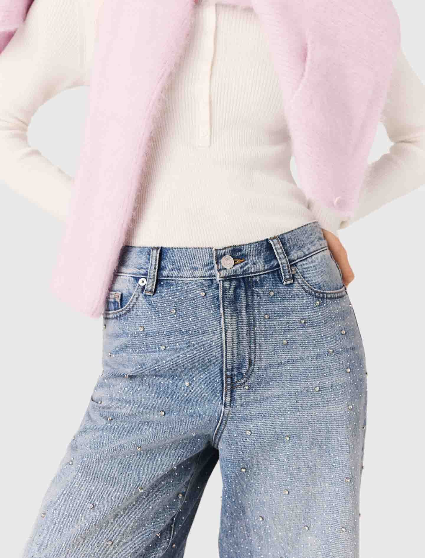 Maje Wide-leg all-over rhinestone jeans