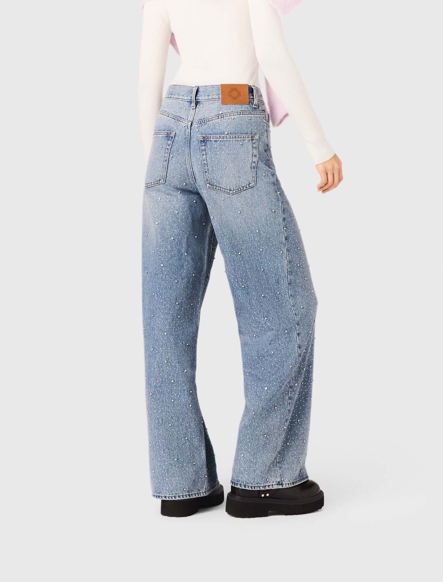Maje Wide-leg all-over rhinestone jeans