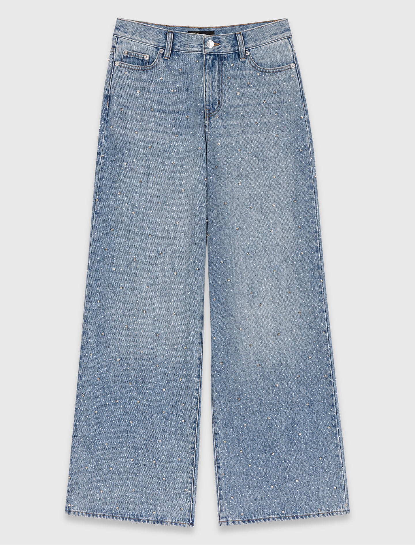 Maje Wide-leg all-over rhinestone jeans