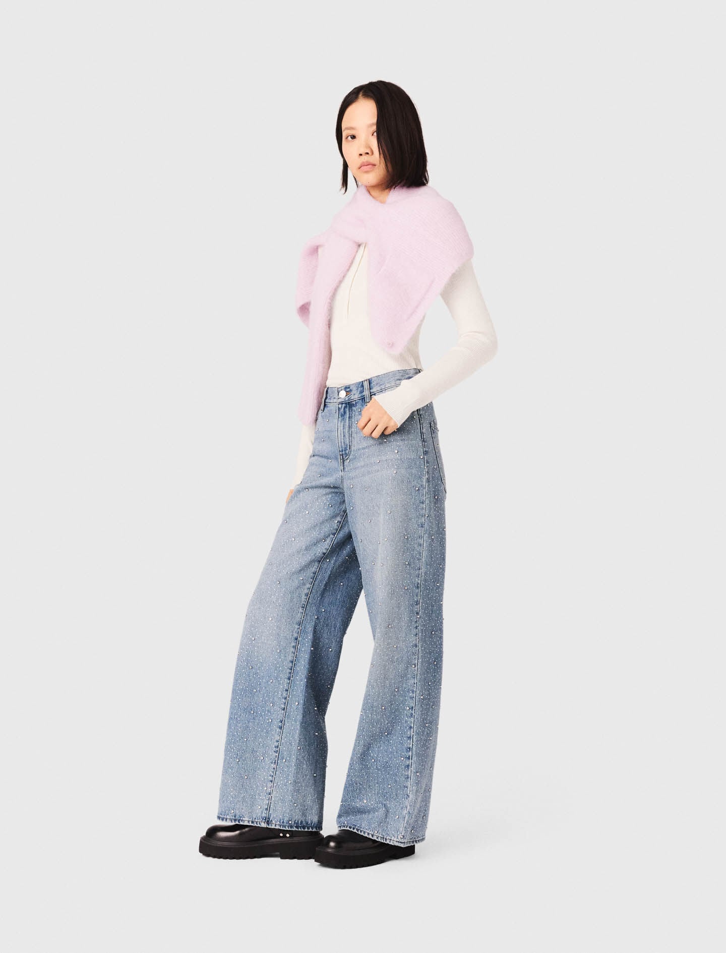 Maje Wide-leg all-over rhinestone jeans