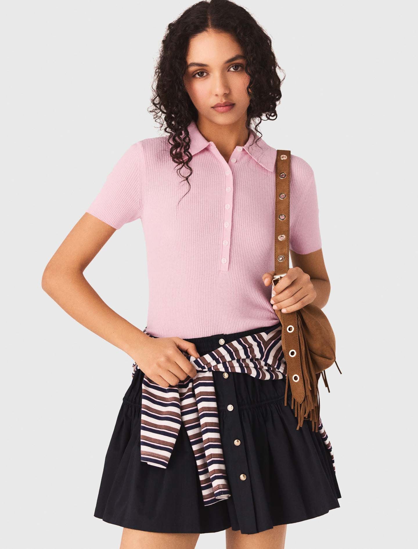 Maje Polo collar ribbed sweater