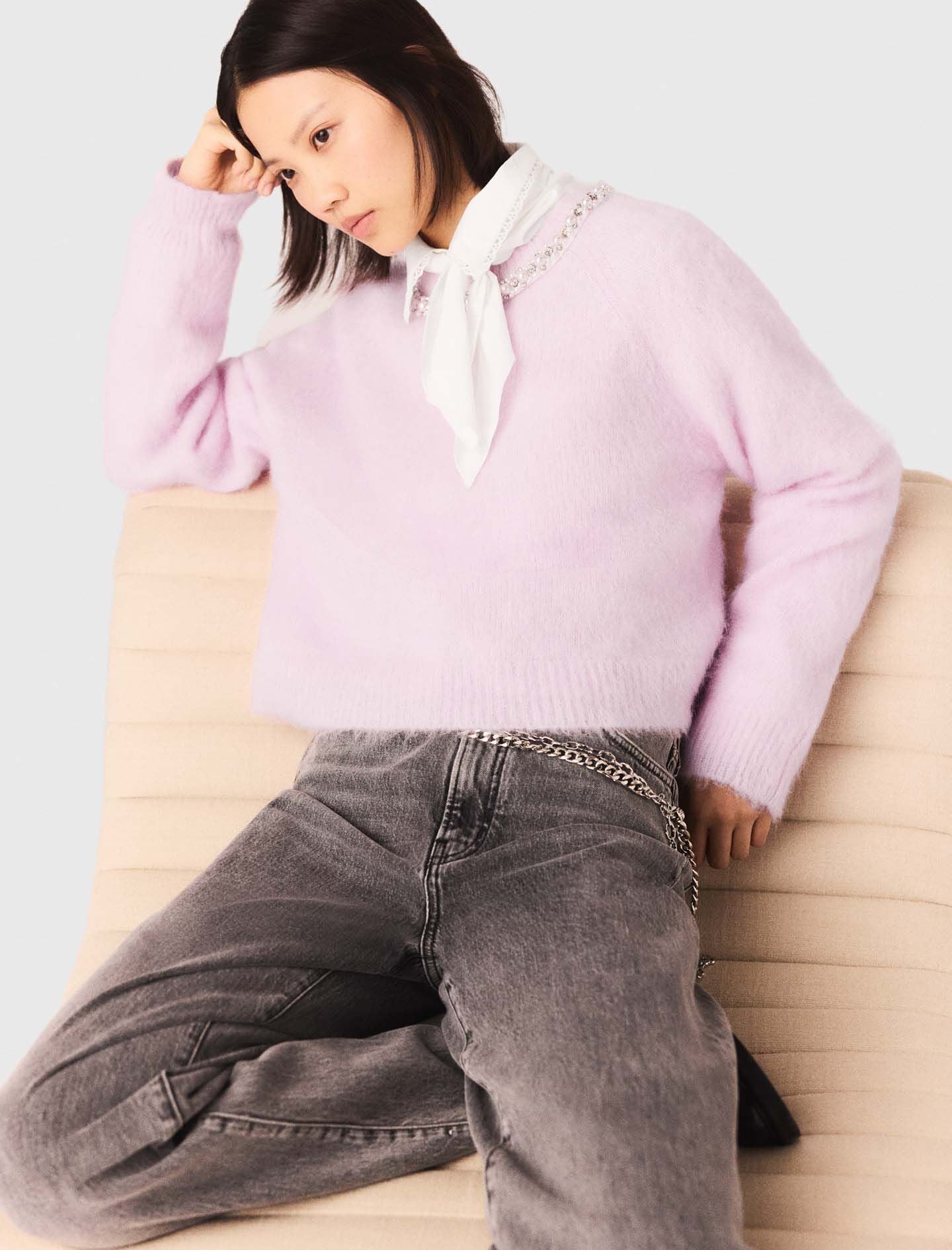 Maje Sweater with jewelry collar