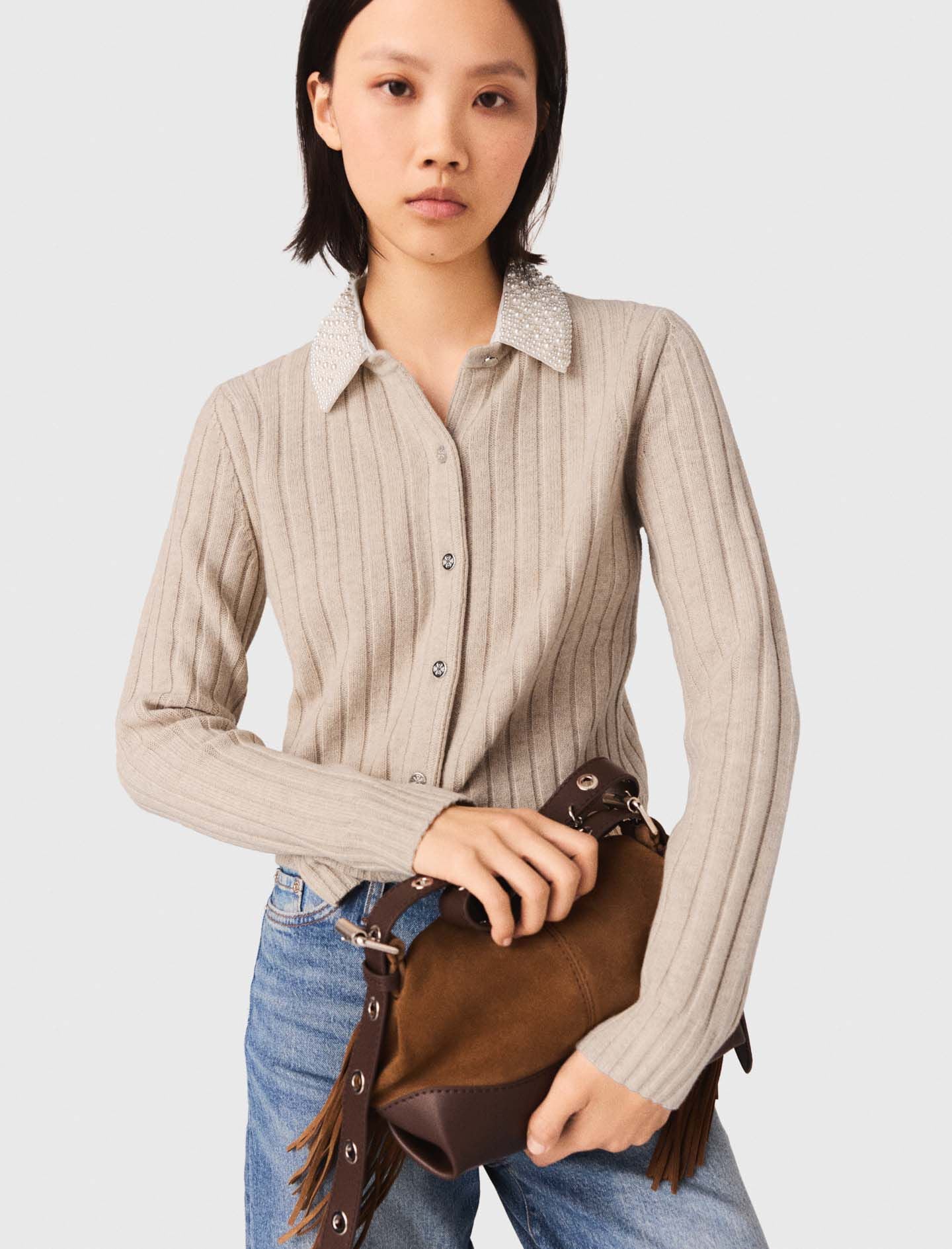 Maje Cardigan with removable pearl collar