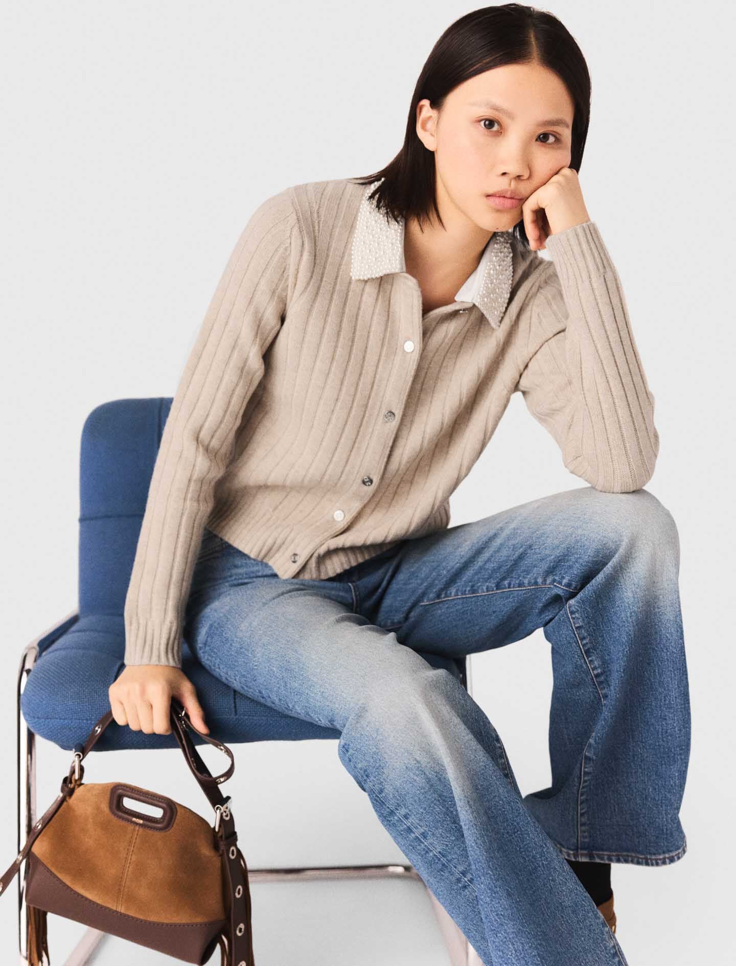 Maje Cardigan with removable pearl collar