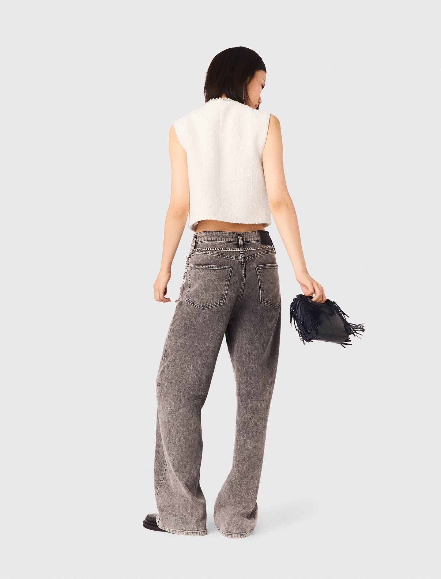 Maje Tweed vest with pearl trim