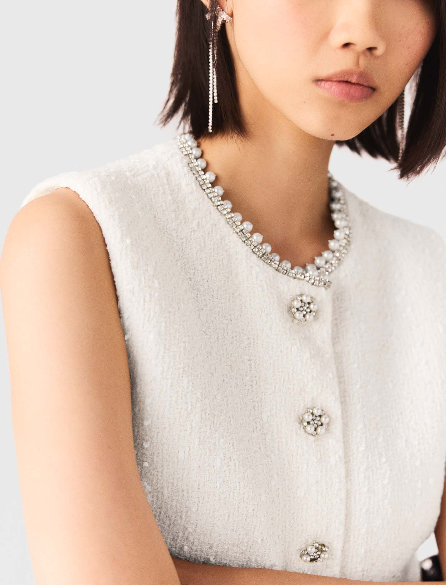 Maje Tweed vest with pearl trim