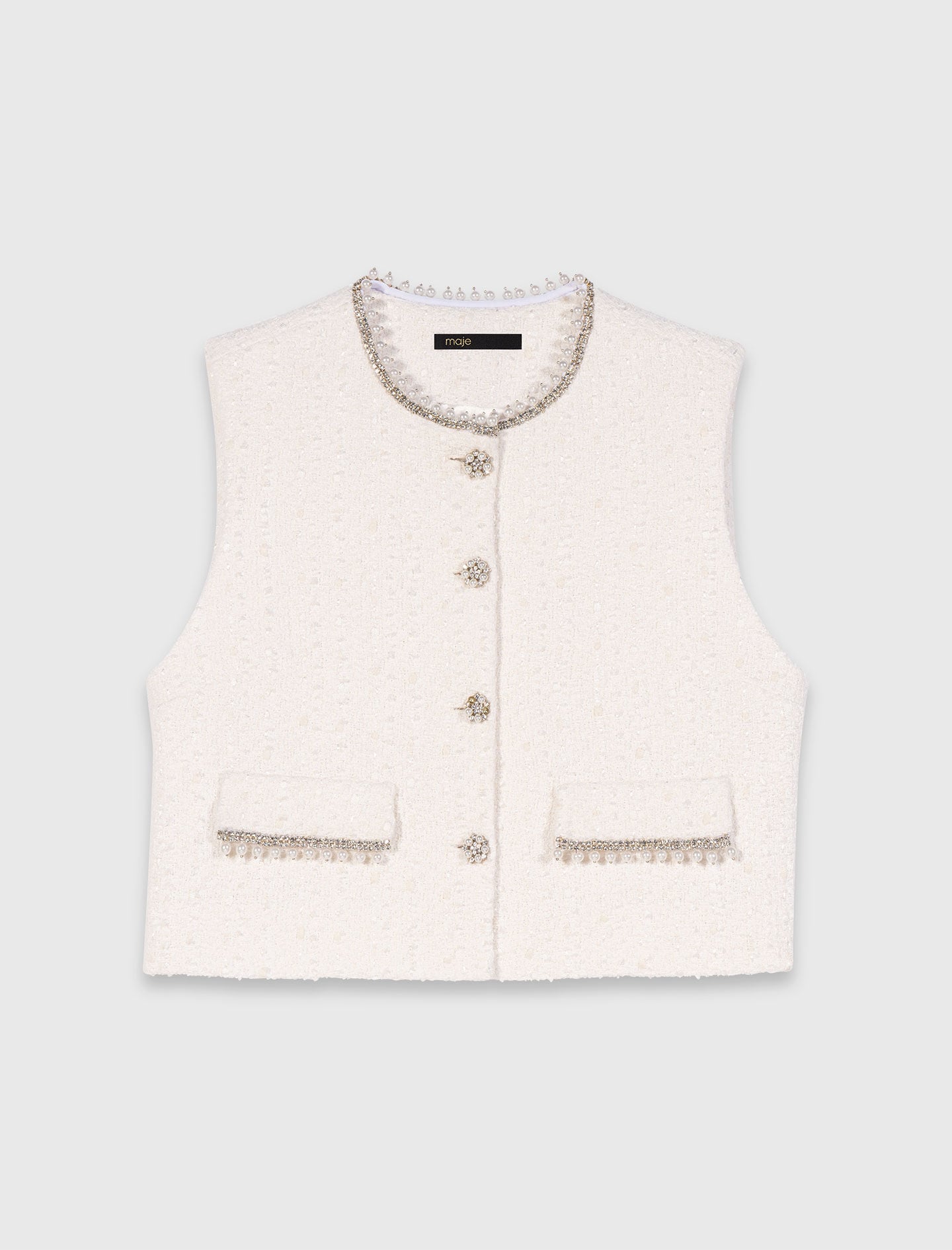 Maje Tweed vest with pearl trim