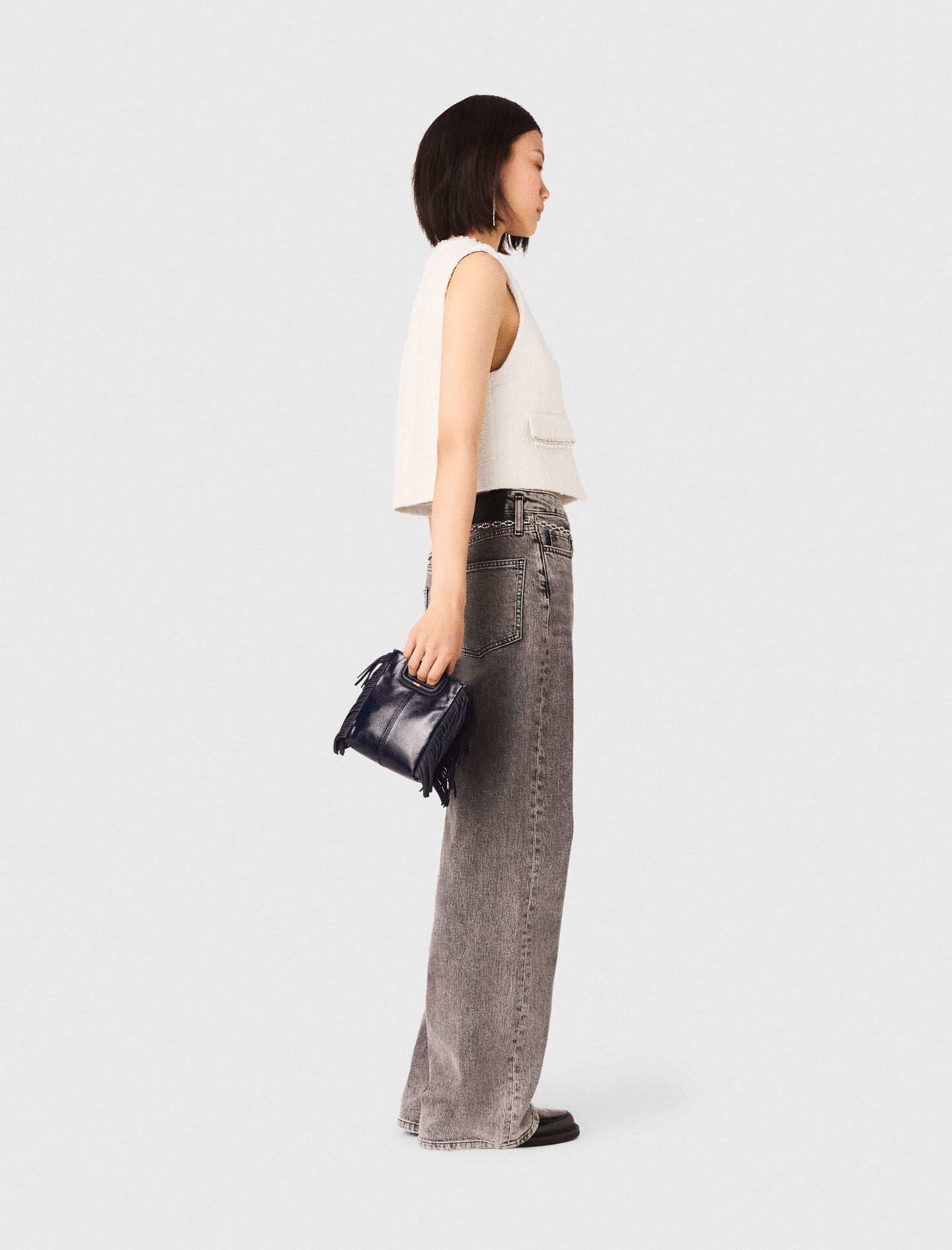Maje Tweed vest with pearl trim