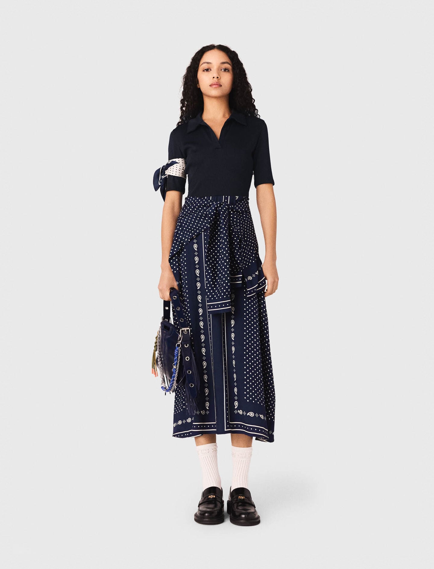 Maje Bandana patterned mixed-material dress