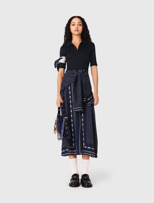 Maje Bandana patterned mixed-material dress