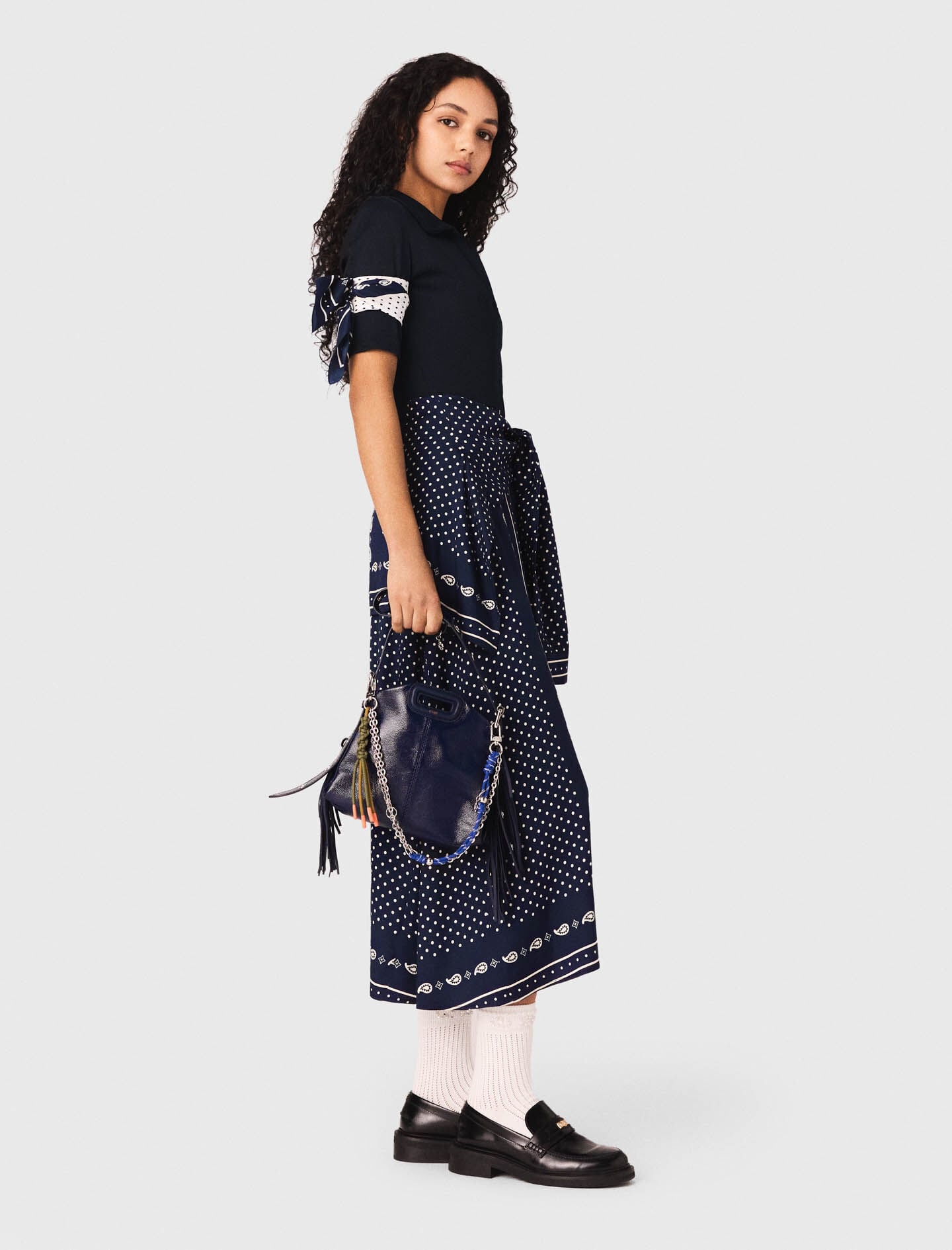 Maje Bandana patterned mixed-material dress