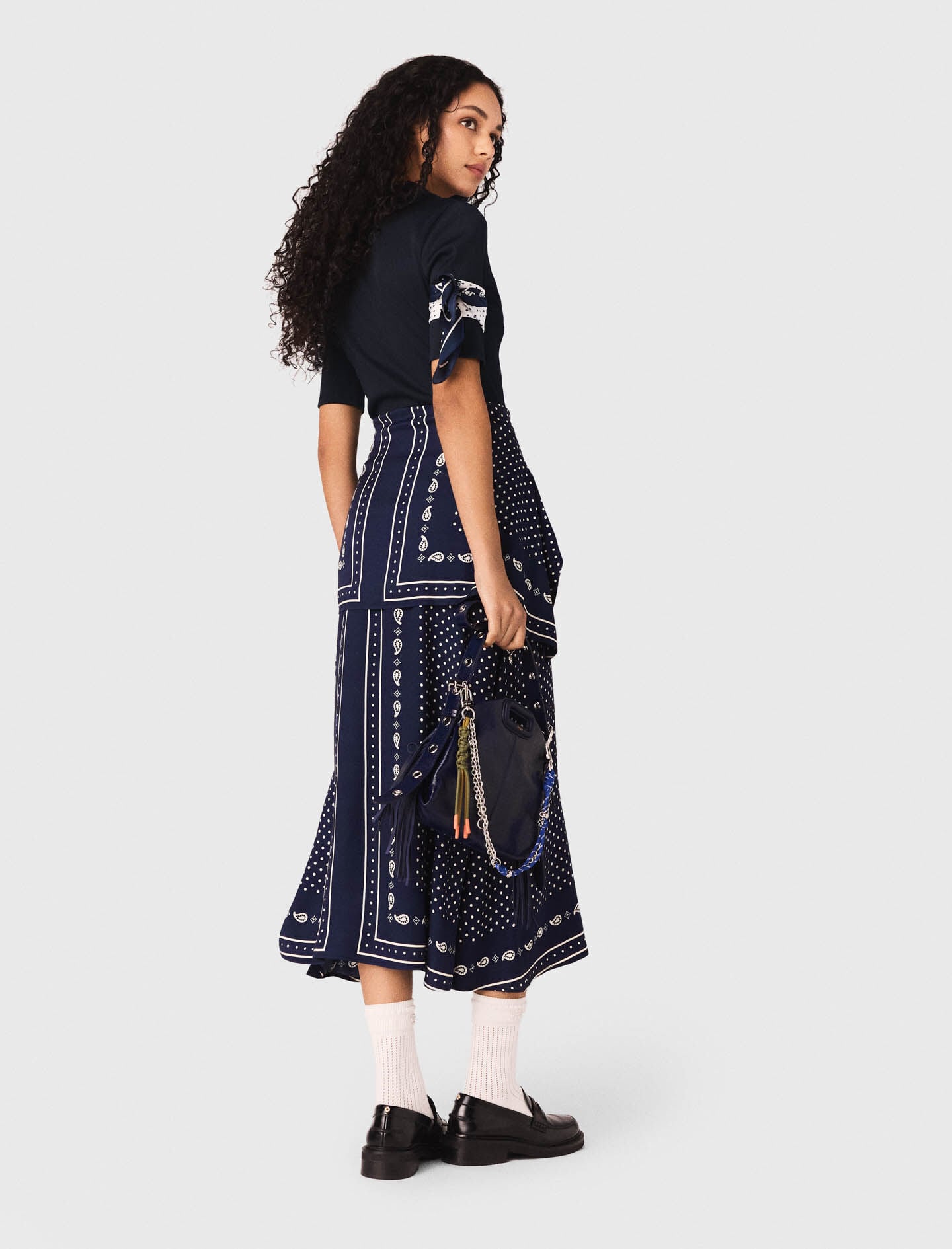 Maje Bandana patterned mixed-material dress