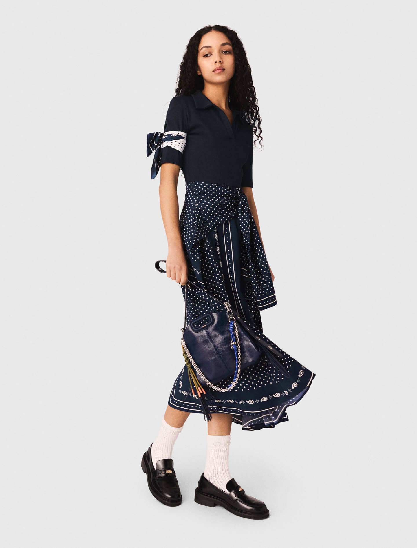 Maje Bandana patterned mixed-material dress