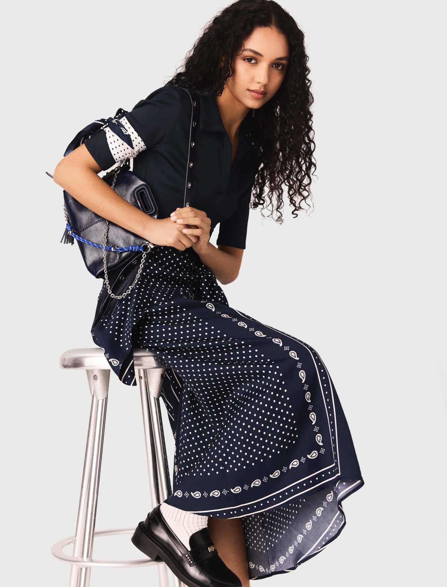 Maje Bandana patterned mixed-material dress