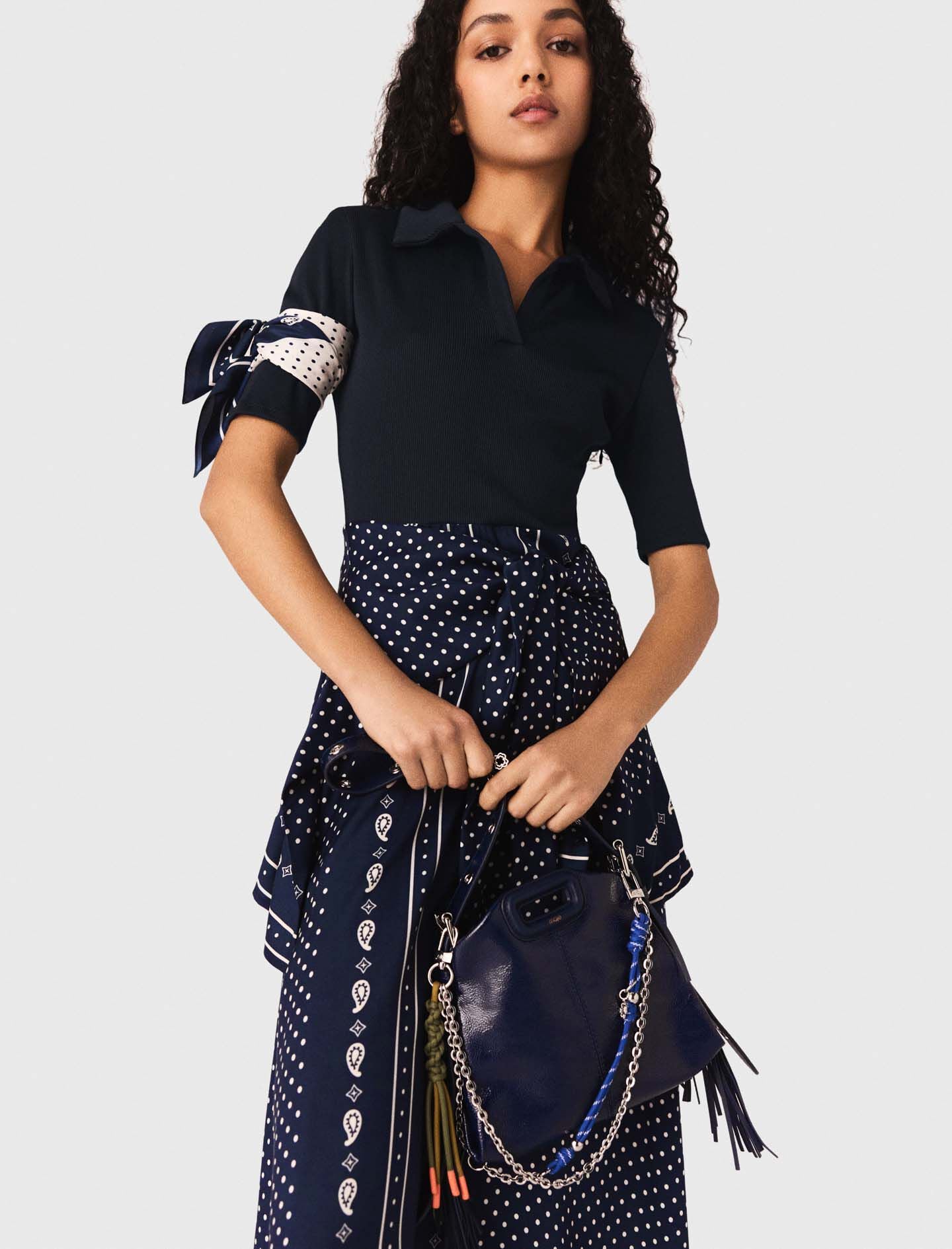 Maje Bandana patterned mixed-material dress